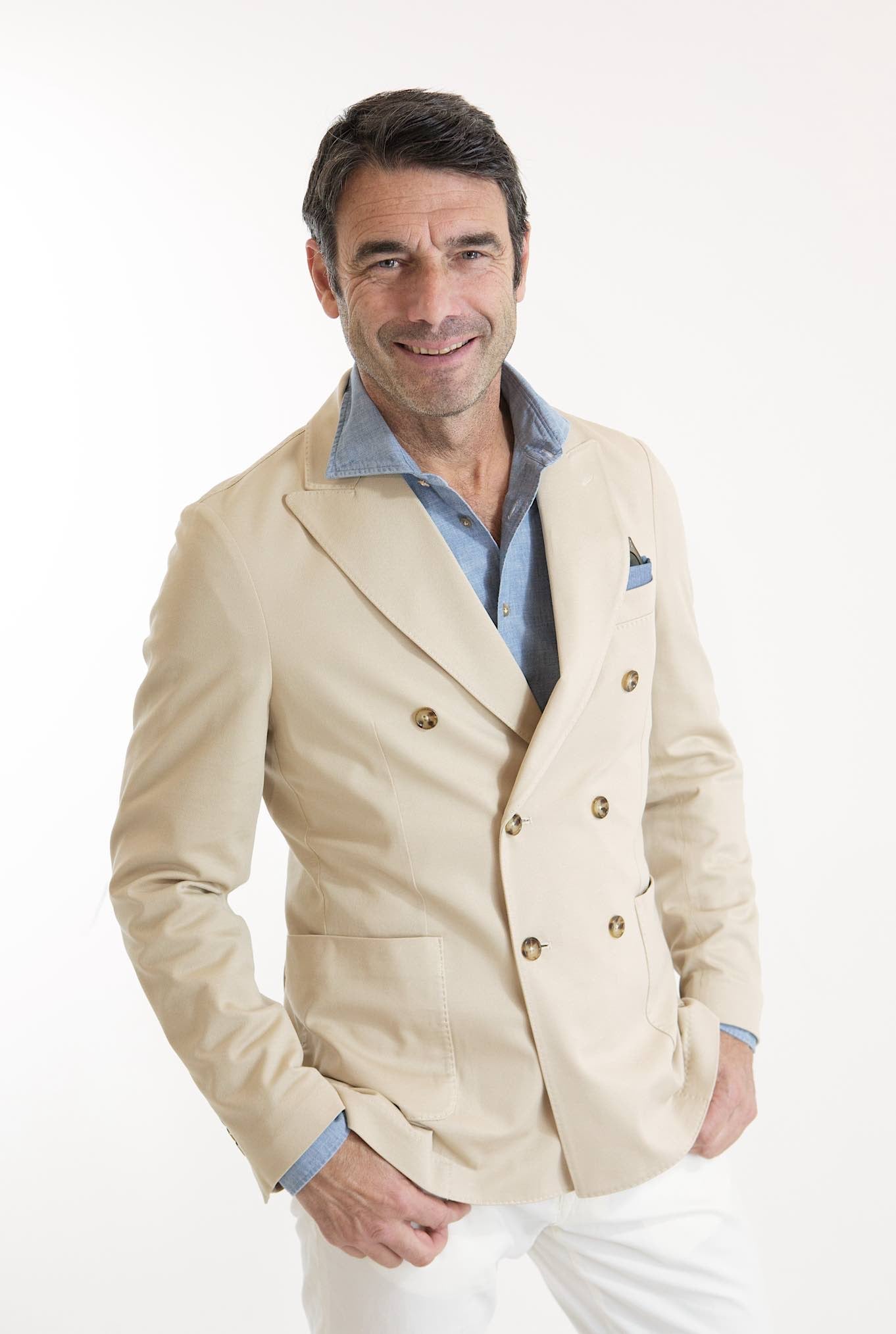 CIRCOLO 1901 Double-breasted Light Beige Cotton Jersey Jacket