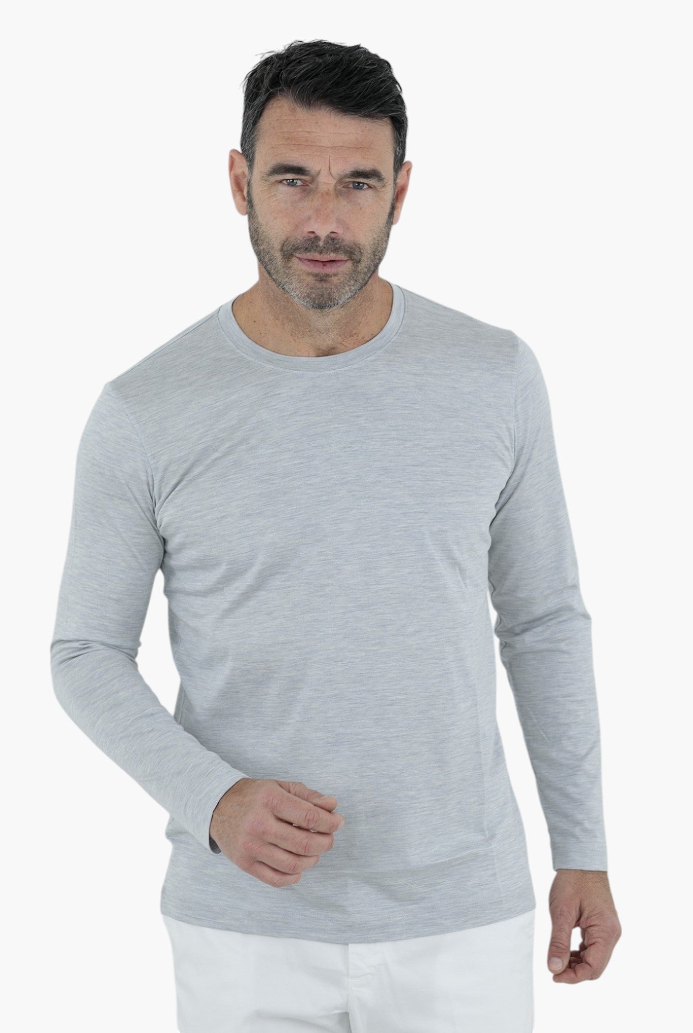 MARCO PESCAROLO Light Gray Cotton Silk Long Sleeve T-Shirt