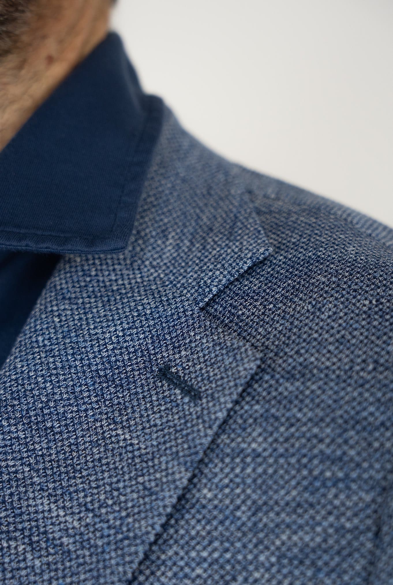 Giacca in Jersey di Lino e Cotone Blu Mélange - Guarino Store