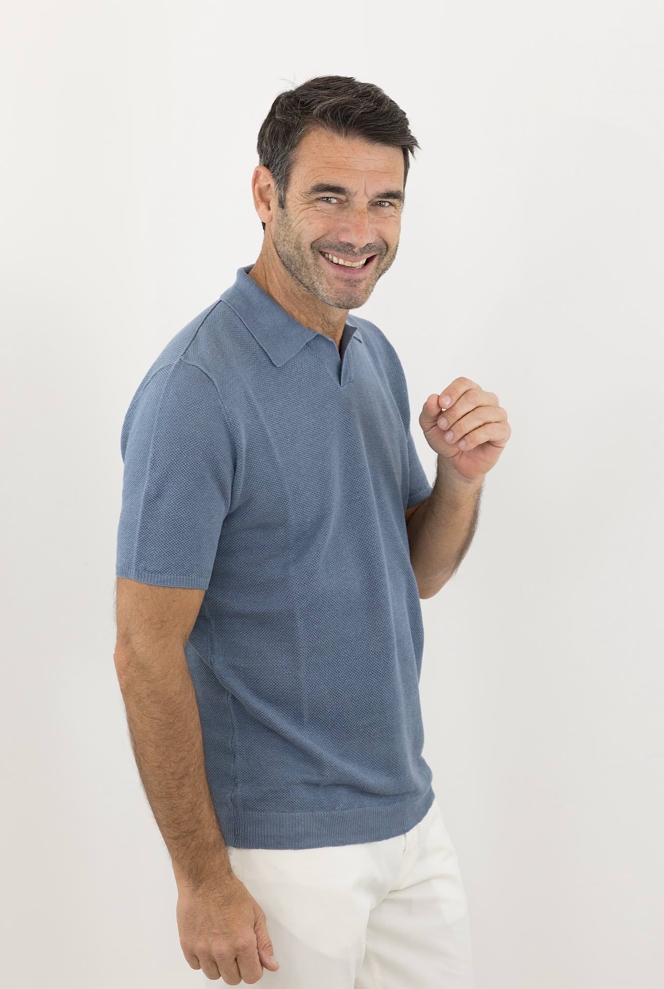 Polo Maniche Corte Lino Nido D'ape Avio ROBERTO COLLINA