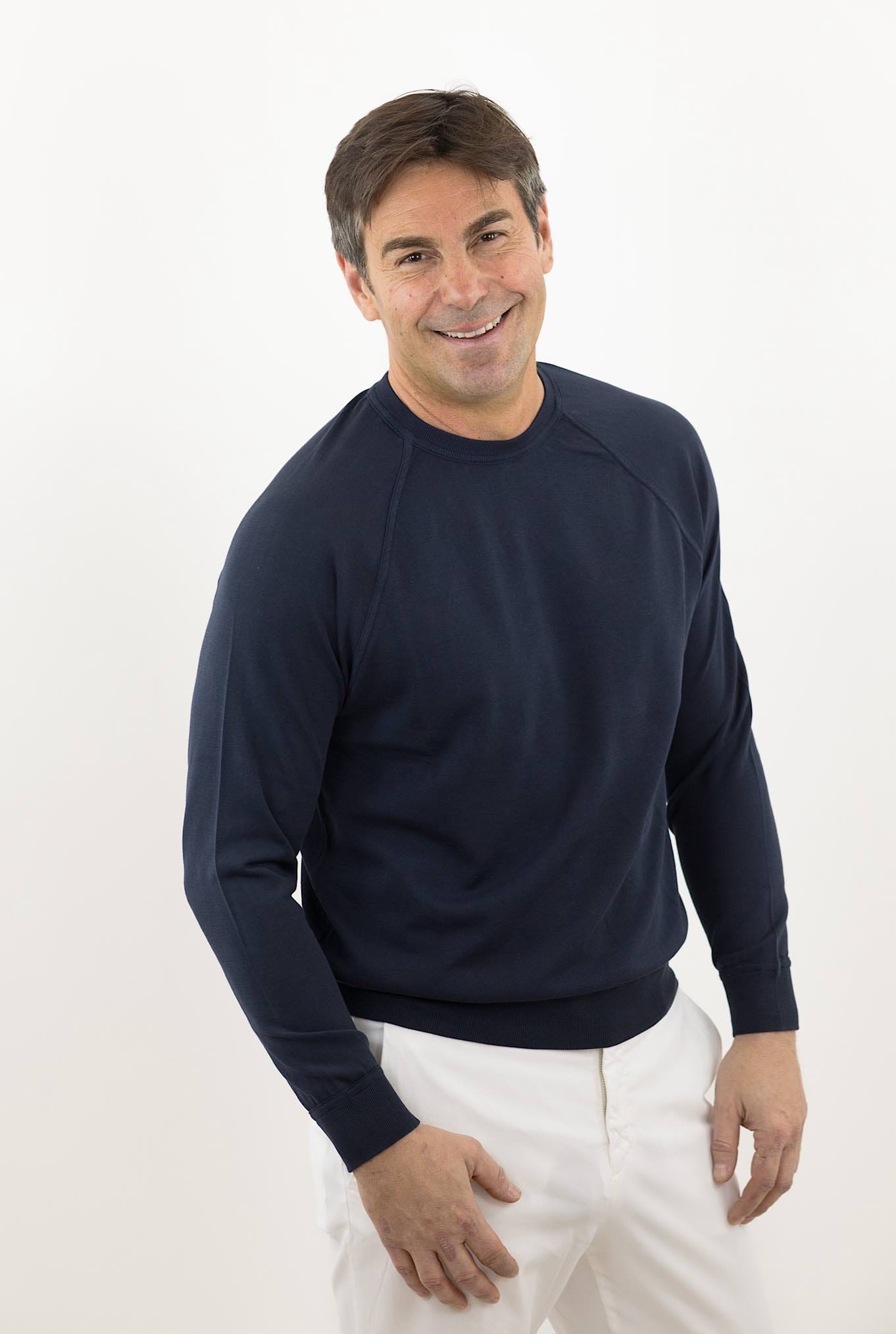 Girocollo Raglan Cotone Frosted Maniche Lunghe Blu - Guarino Store