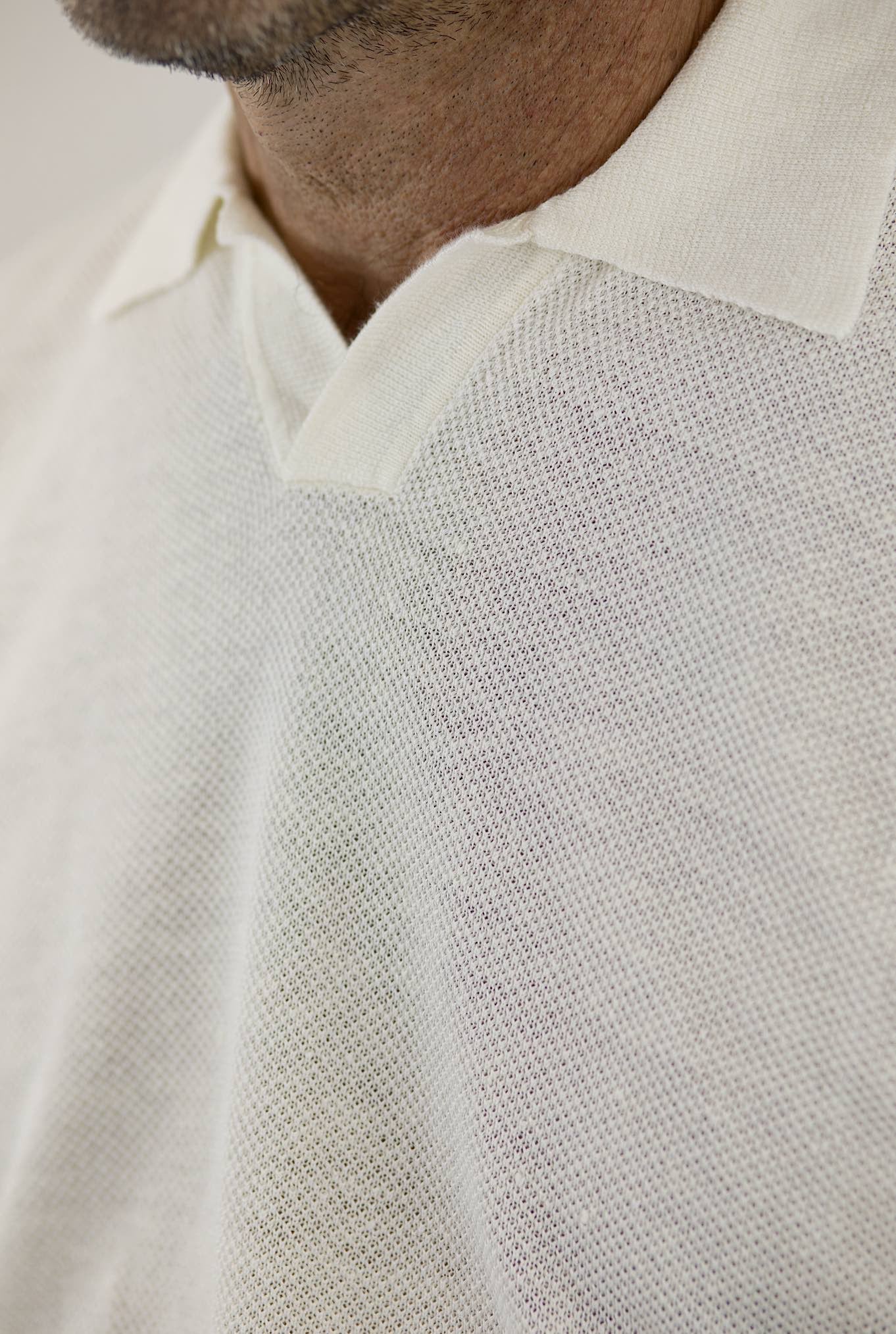 ROBERTO COLLINA White Honeycomb Linen Short Sleeve Polo Shirt