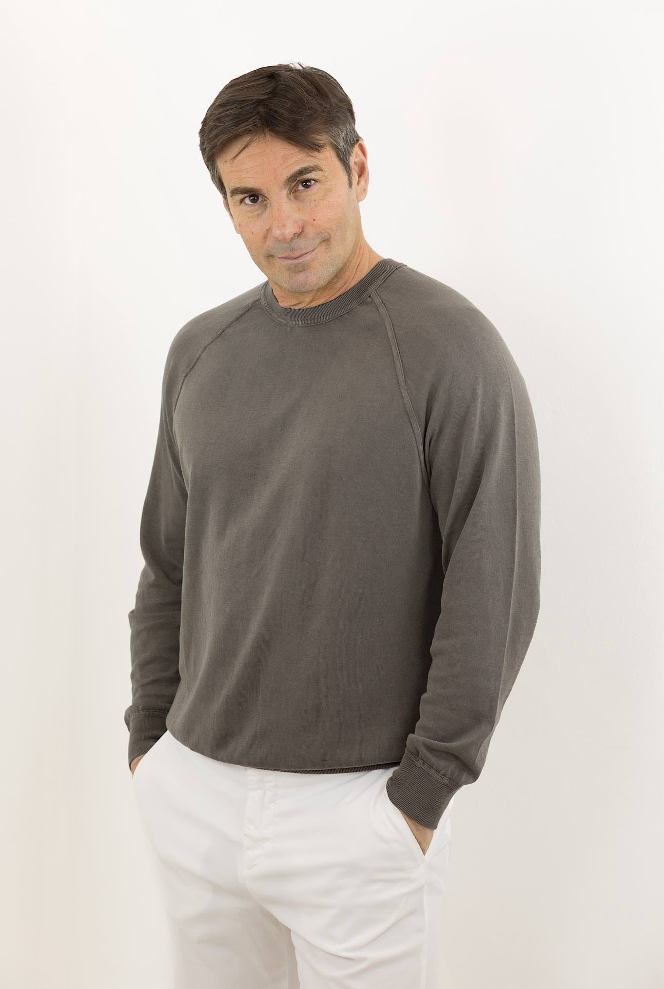 Girocollo Taglio Felpa Frosted Crepe Cotton Marrone - Guarino Store