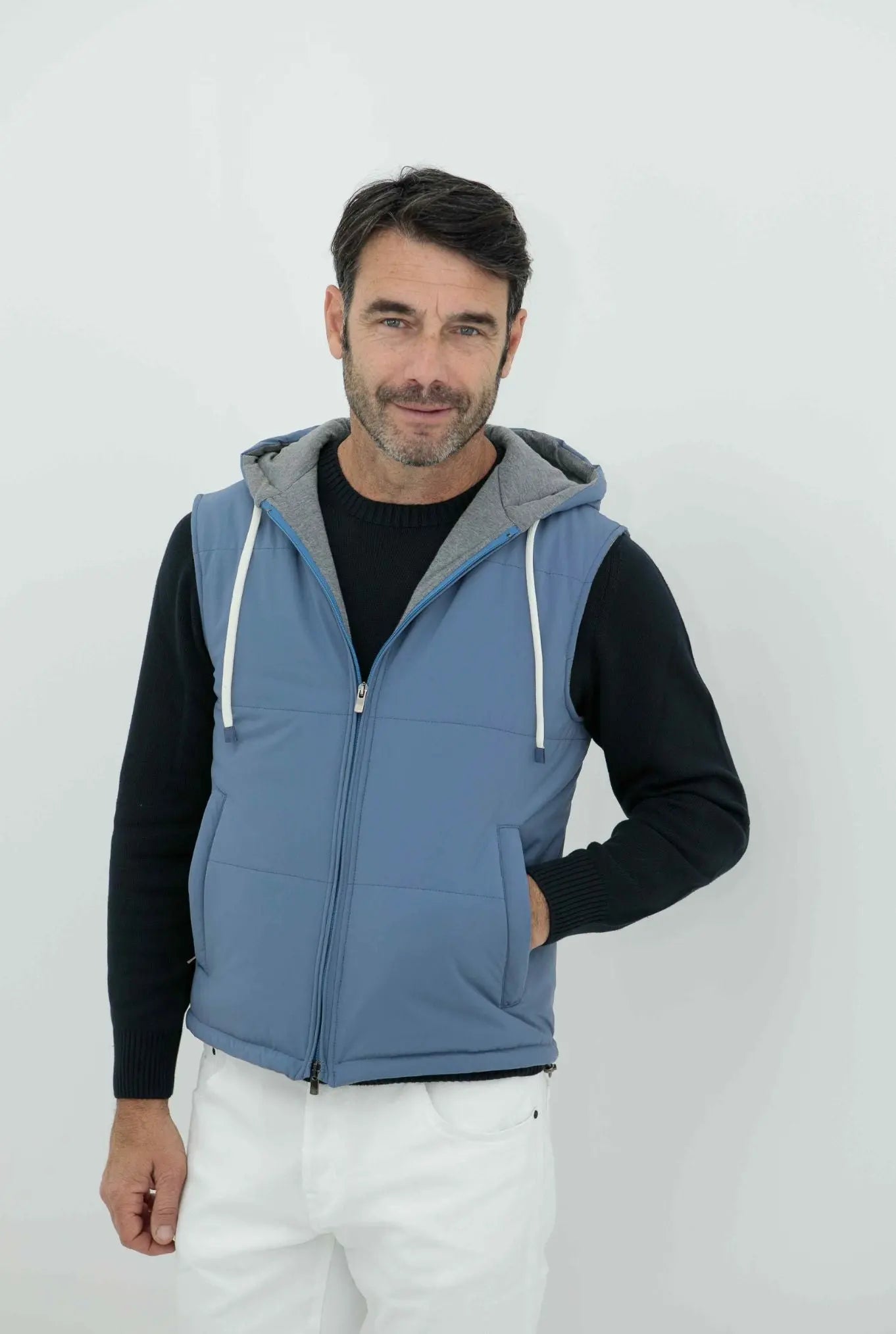 Gilet con Cappuccio Azzurro - Guarino Store