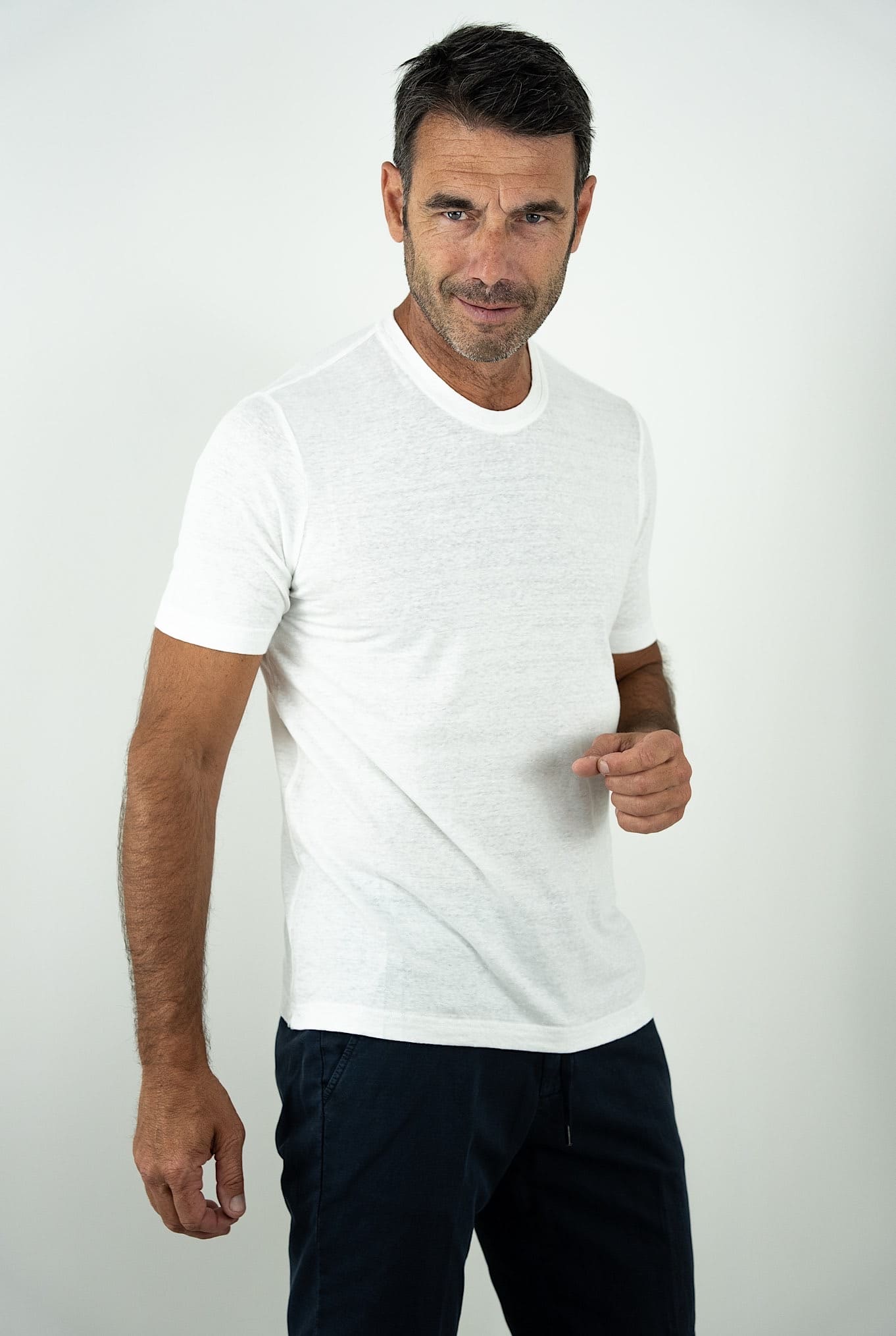 GUARINO T-Shirt Jersey Lino Maniche Corte Bianco