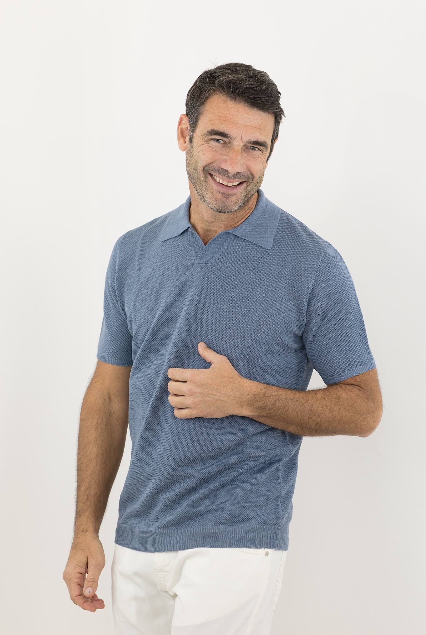 Polo Maniche Corte Lino Nido D'ape Avio ROBERTO COLLINA