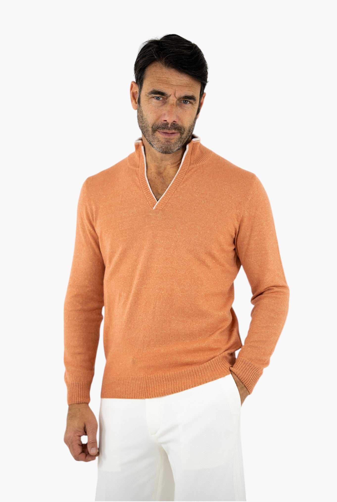 SETTEFILI CASHMERE Sweater in Orange Cashmere and Linen