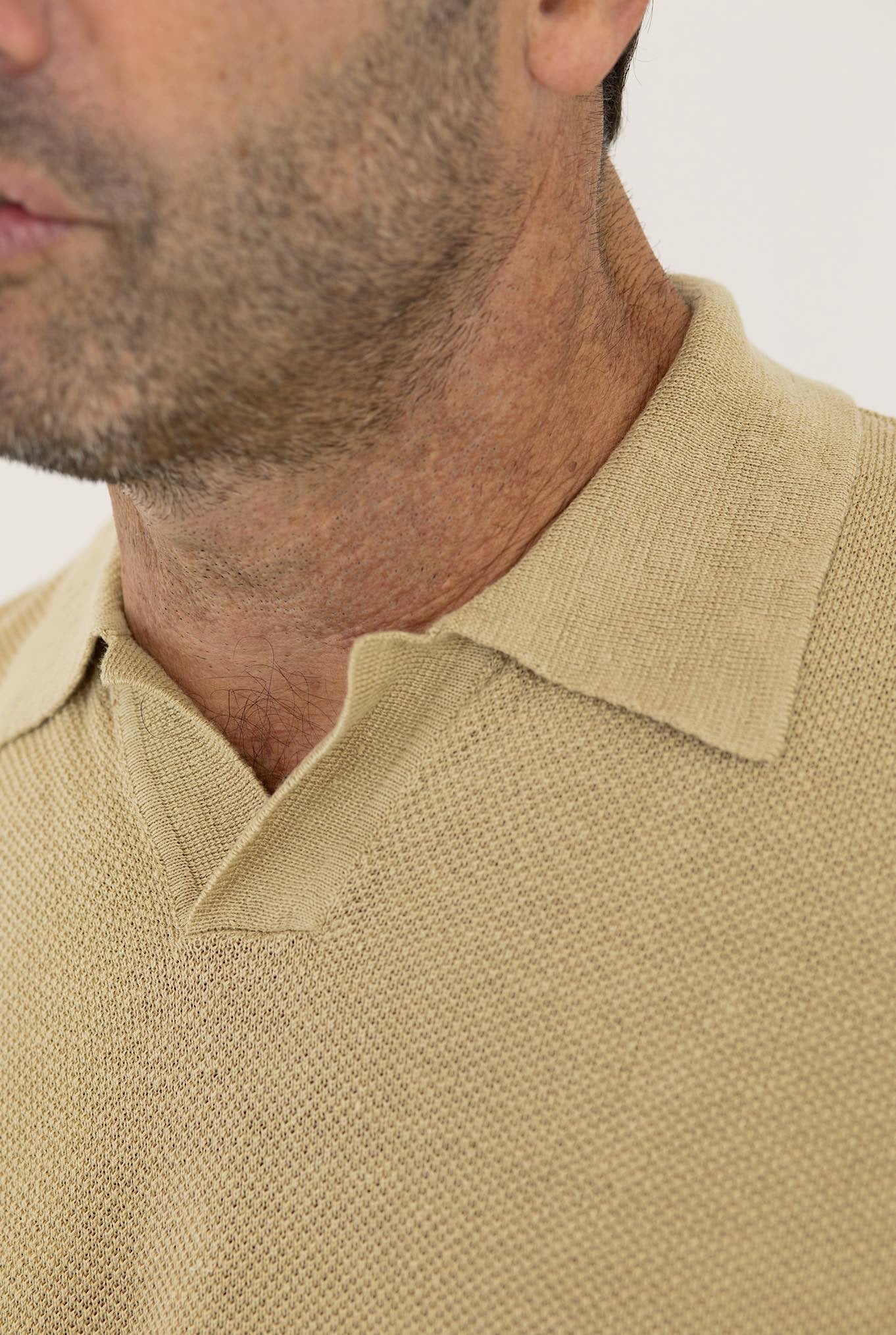 ROBERTO COLLINA Polo Maniche Corte Lino Nido D'ape Beige