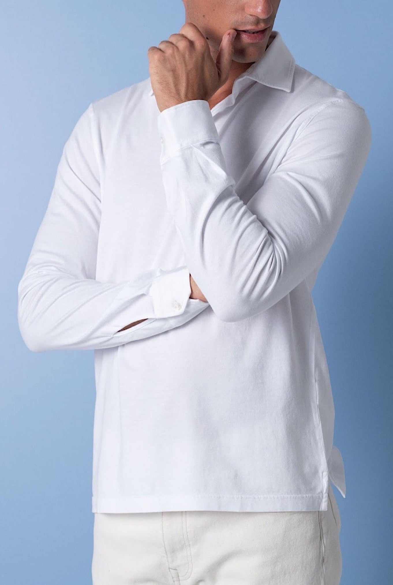 FEDELI Polo Long Sleeves mod. Zero White Cotton