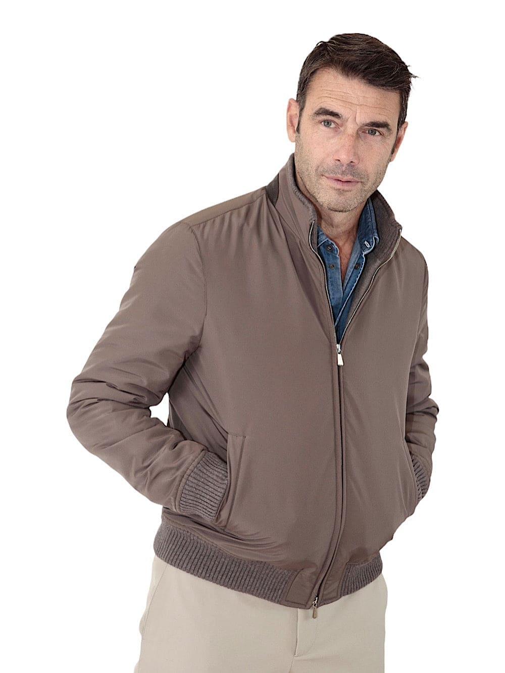 MANDELLI Brown cashmere-lined Airstop nylon jacket