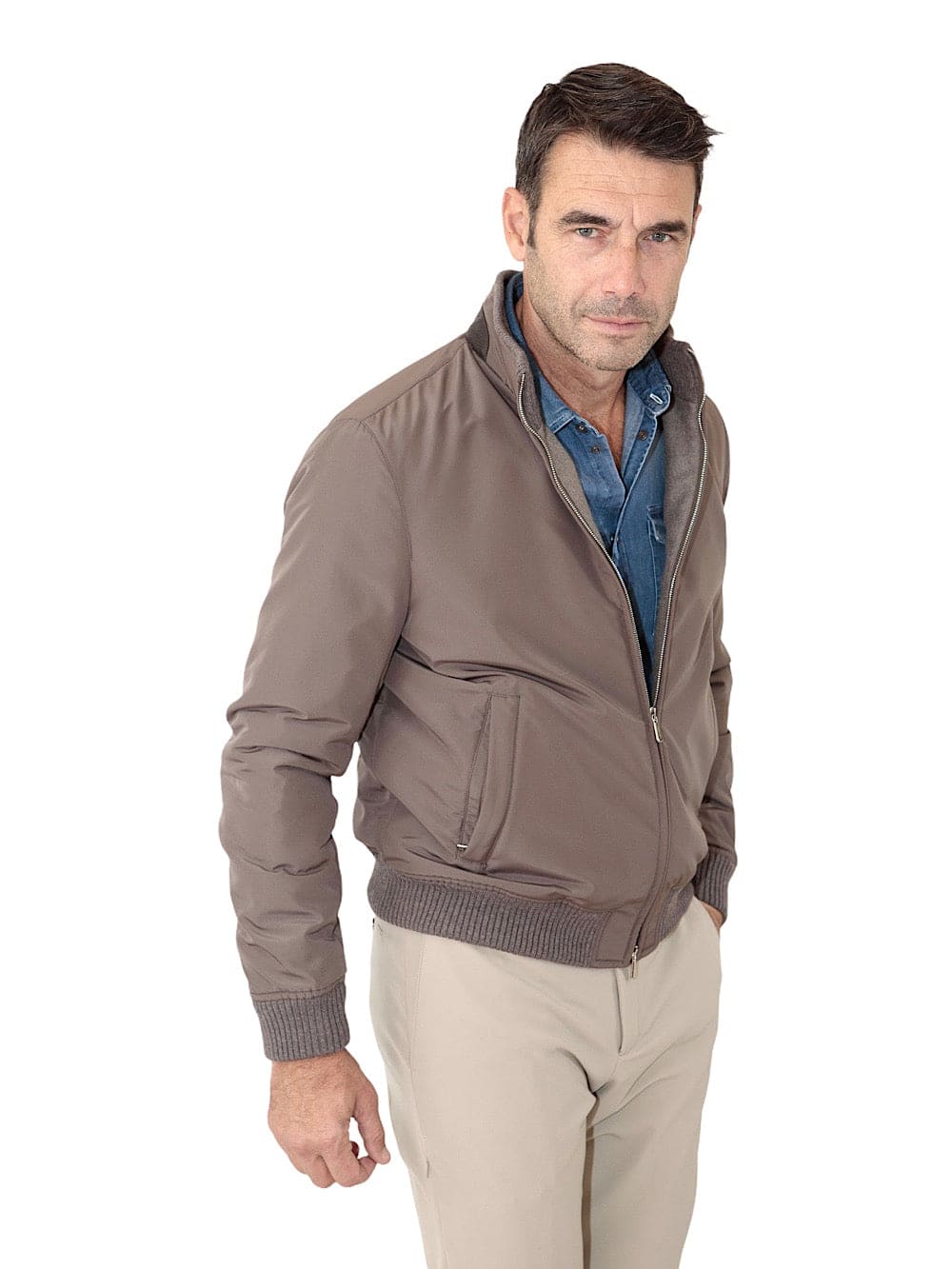 MANDELLI Brown cashmere-lined Airstop nylon jacket