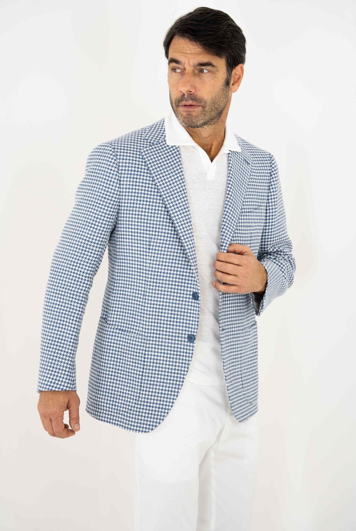 CESARE ATTOLINI White/Blue Houndstooth Jacket