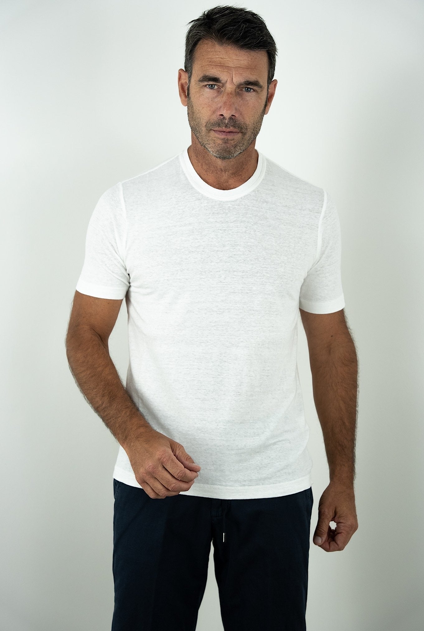 GUARINO Linen Jersey T-Shirt Short Sleeves White