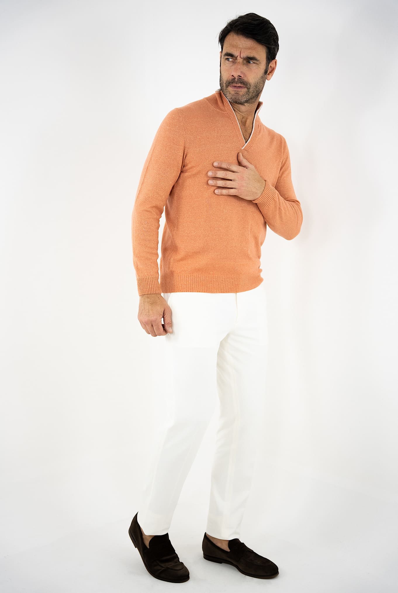 Maglia in Cashmere e Lino Arancio - Guarino Store