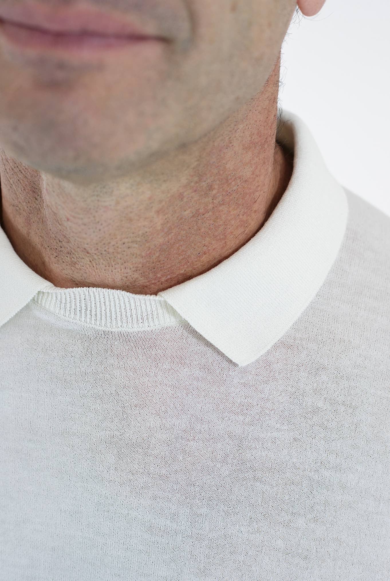 GUARINO Polo ML in Cotone Crepe Bianco