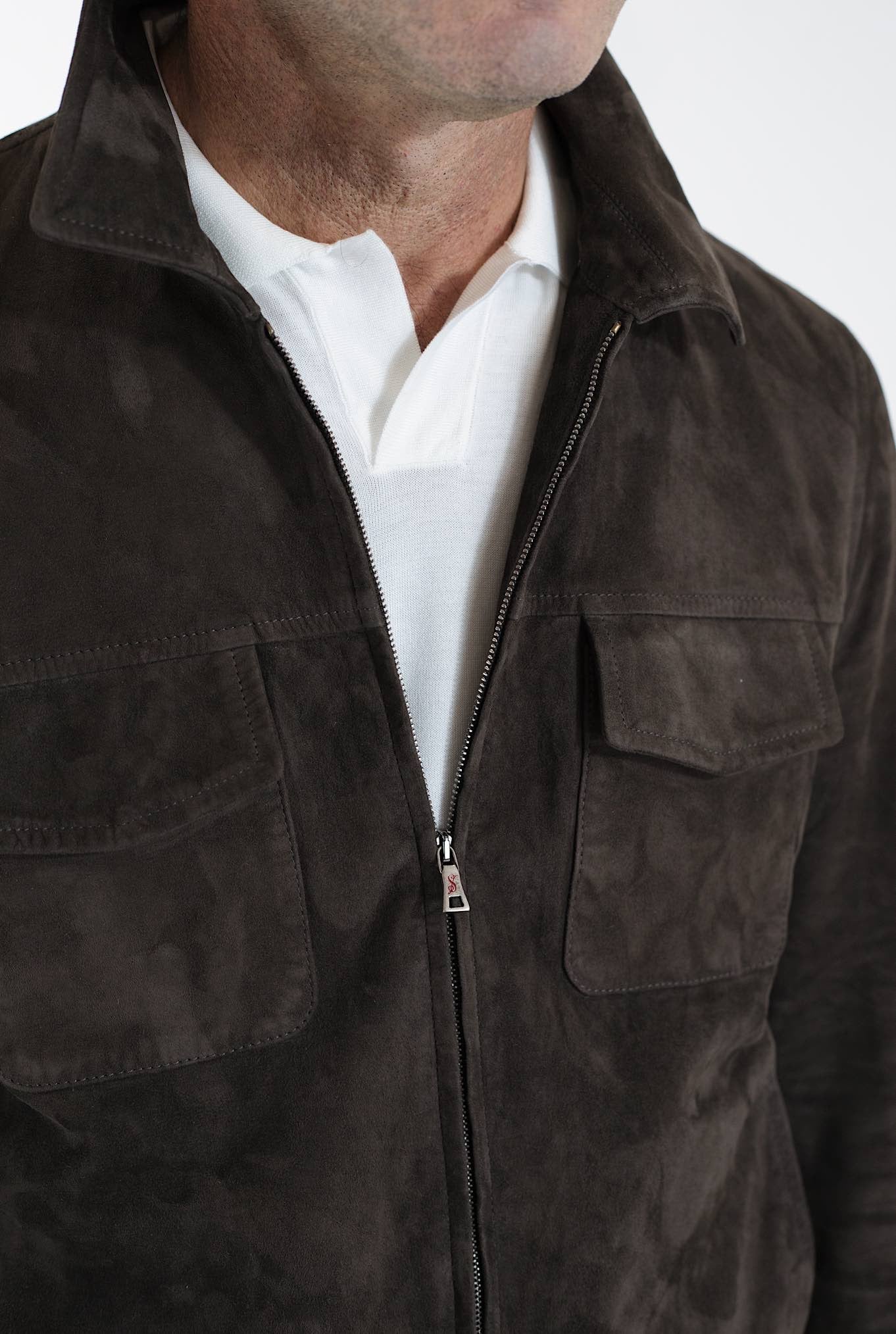 STEWART Unlined Jacket in Dark Brown Suede