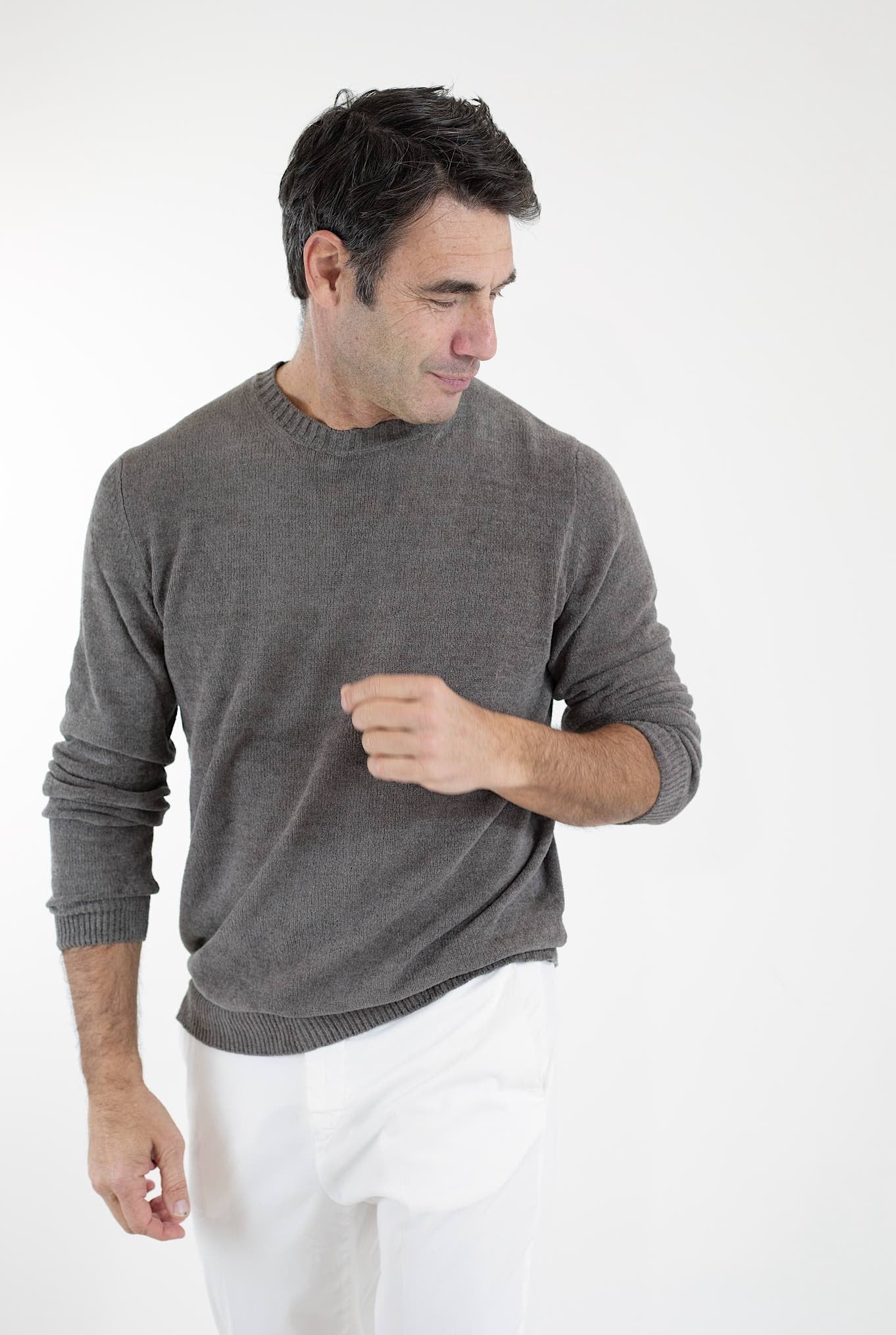 SETTEFILI CASHMERE Crewneck ML in Dark Taupe Chenille