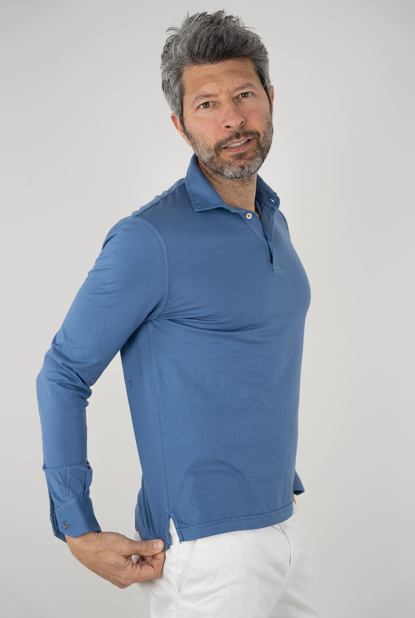 Polo Maniche Lunghe mod. Zero Cotone Blu medio FEDELI