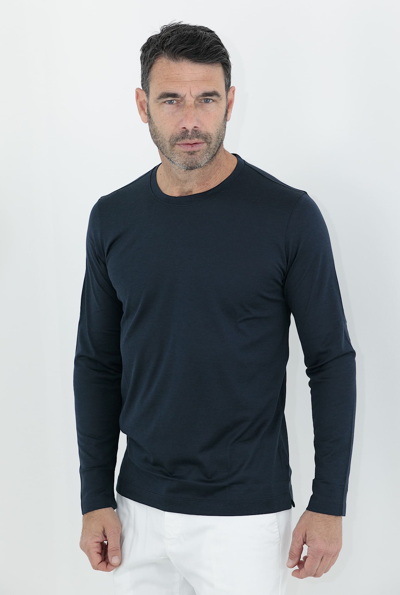 T-Shirt Manica Lunga Seta Cotone Blu PESCAROLO