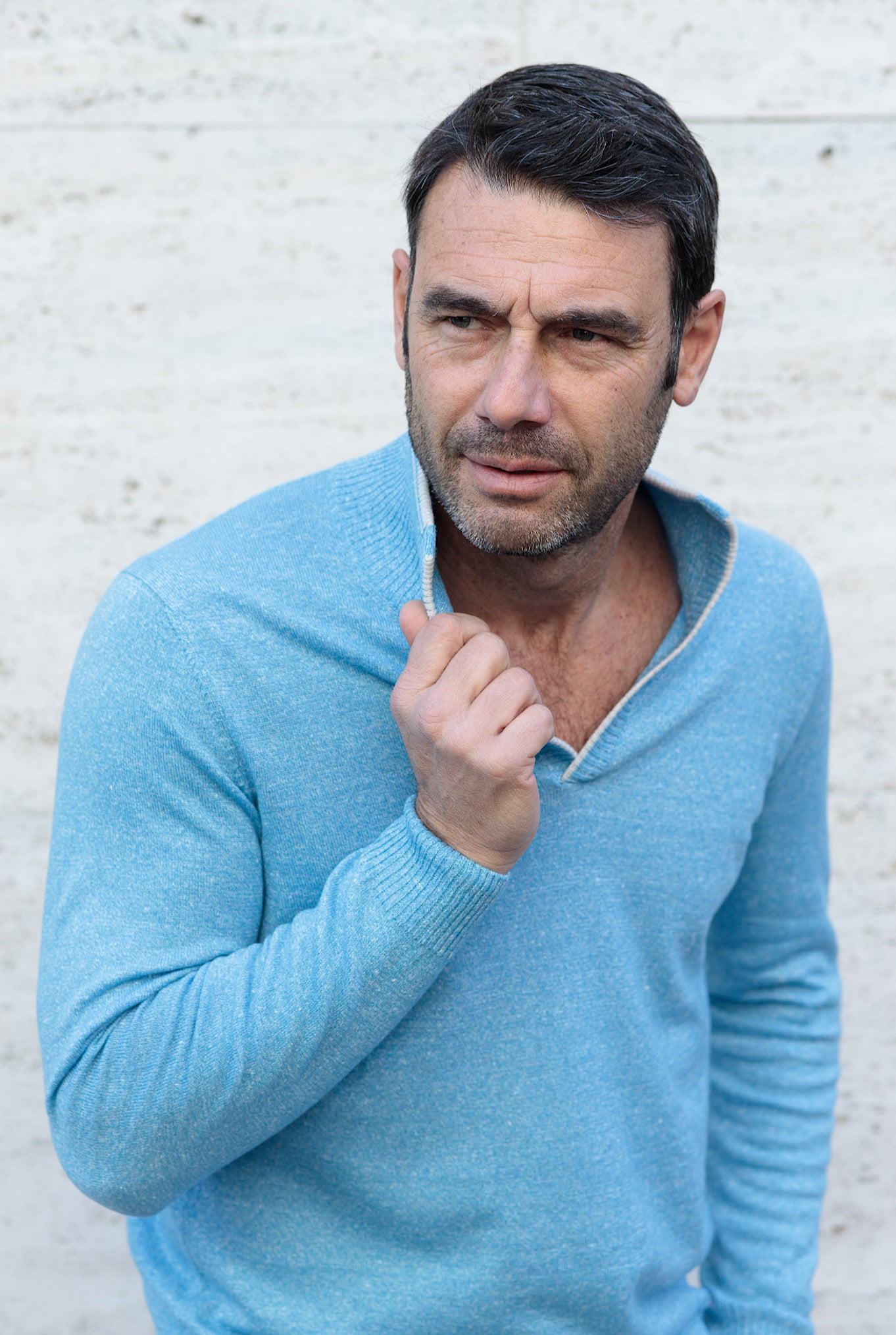 Maglia Cashmere e Lino Turchese Mélange - Guarino Store