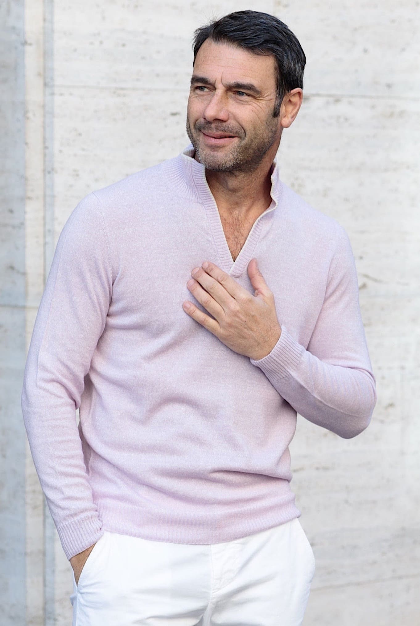 Maglia in Cashmere e Lino Lilla Mélange - Guarino Store