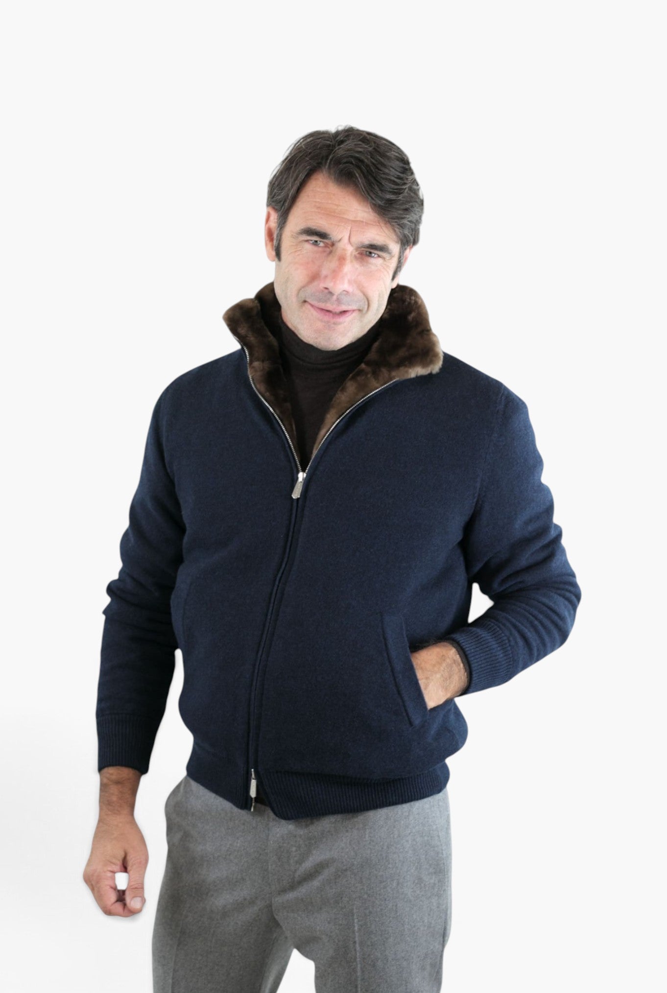 Bomber Maglia Cashmere Castorino Blu SVEVO PARMA