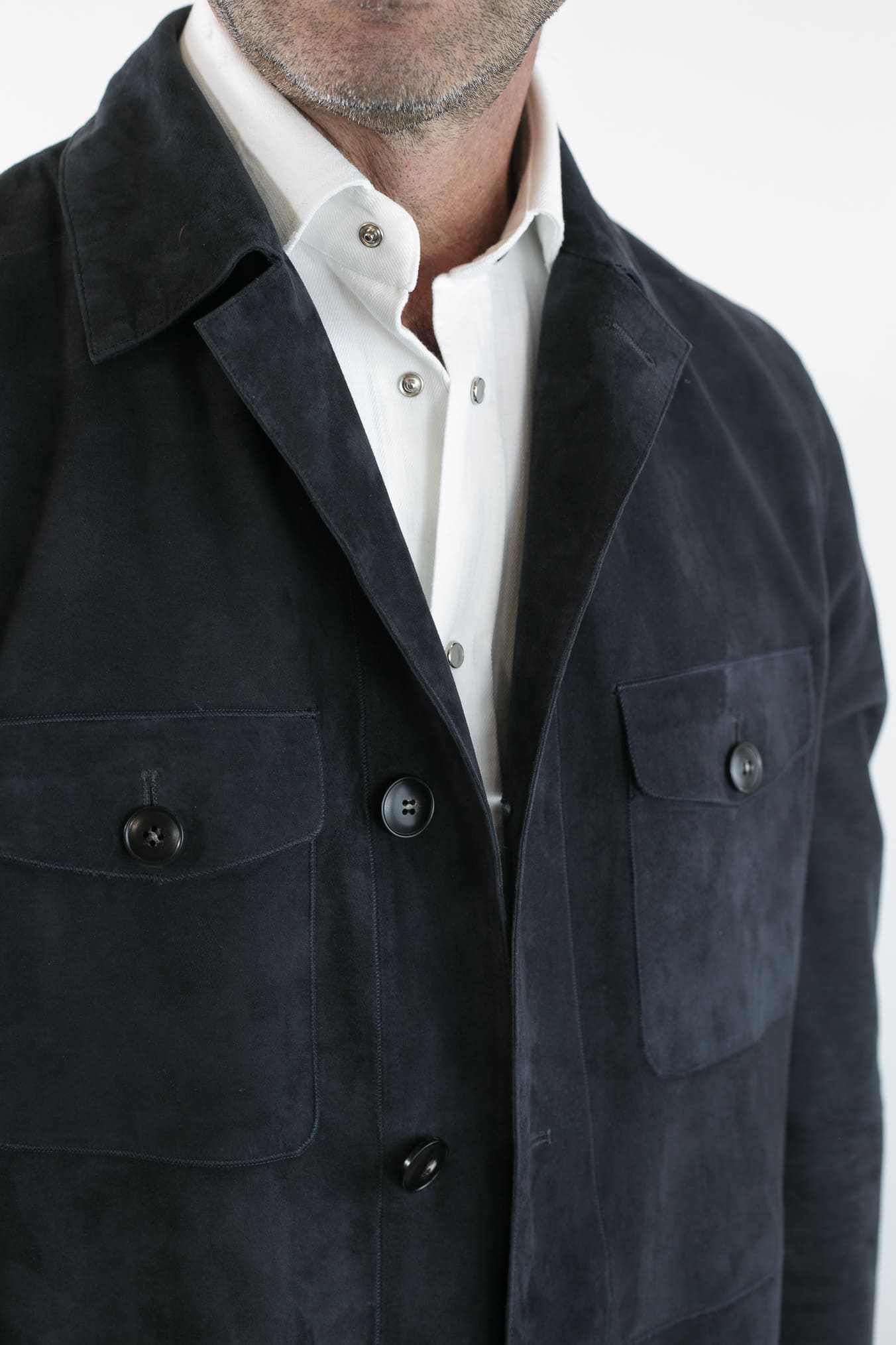 CANALI Overshirt Pelle Scamosciata Blu