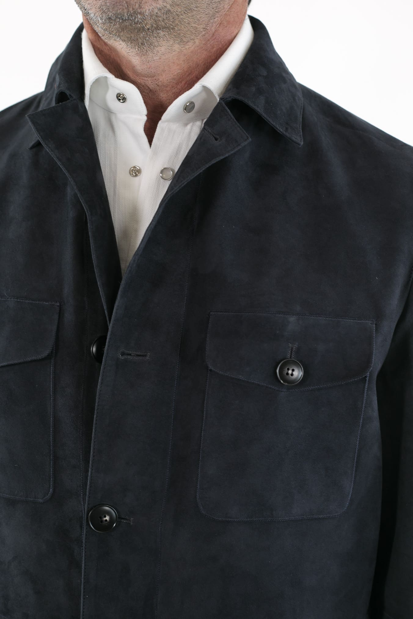 CANALI Overshirt Pelle Scamosciata Blu