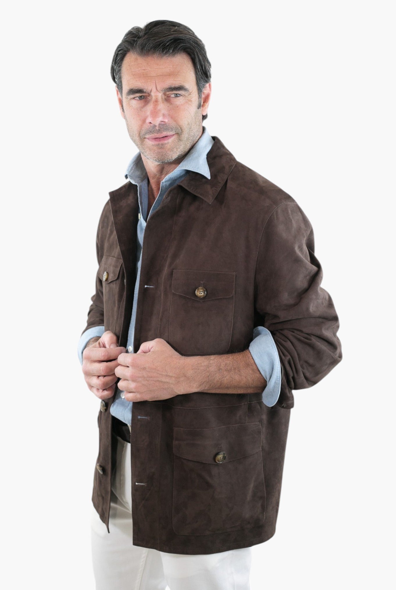 CANALI Overshirt Pelle Scamosciata Testa di Moro