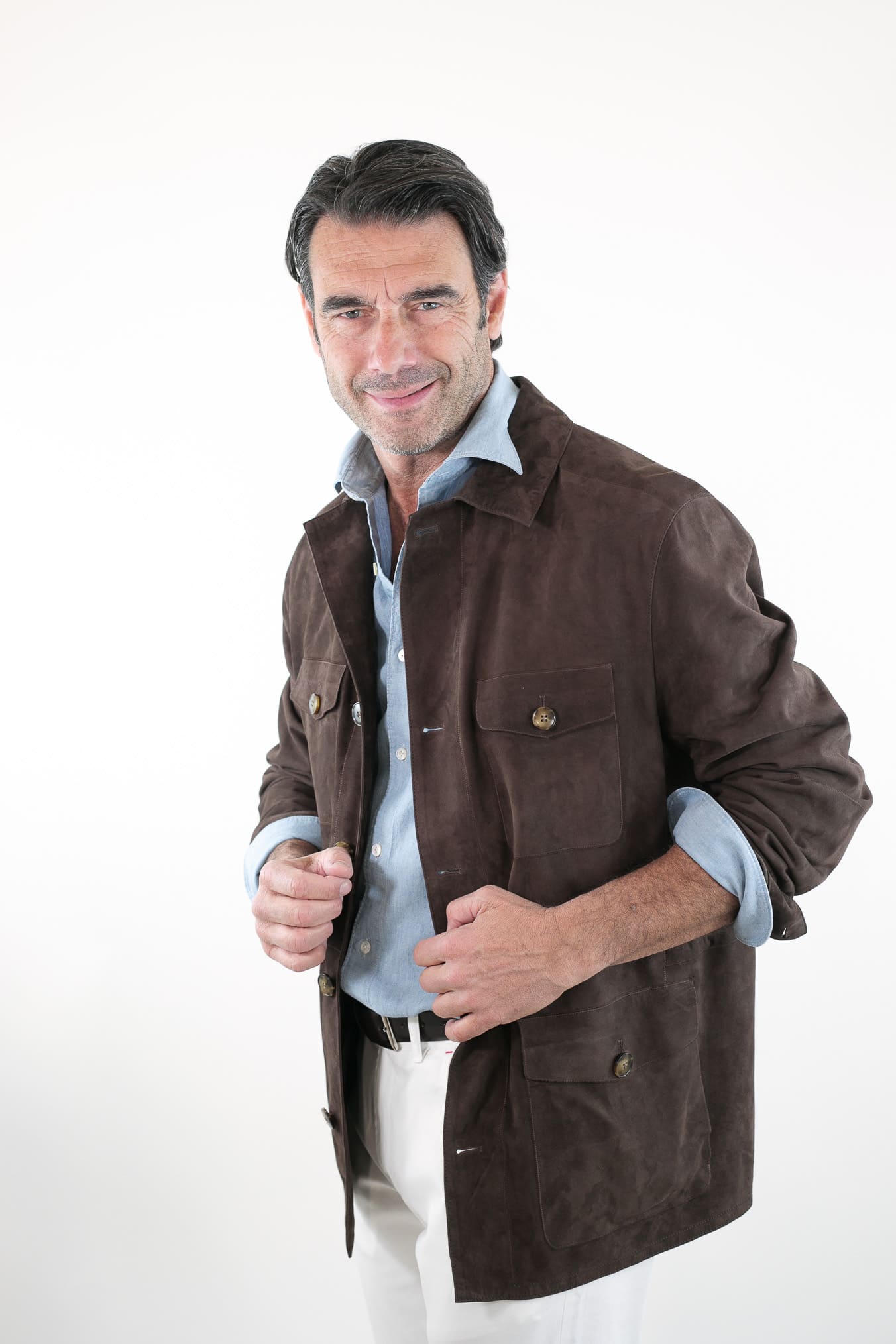 CANALI Overshirt Pelle Scamosciata Testa di Moro