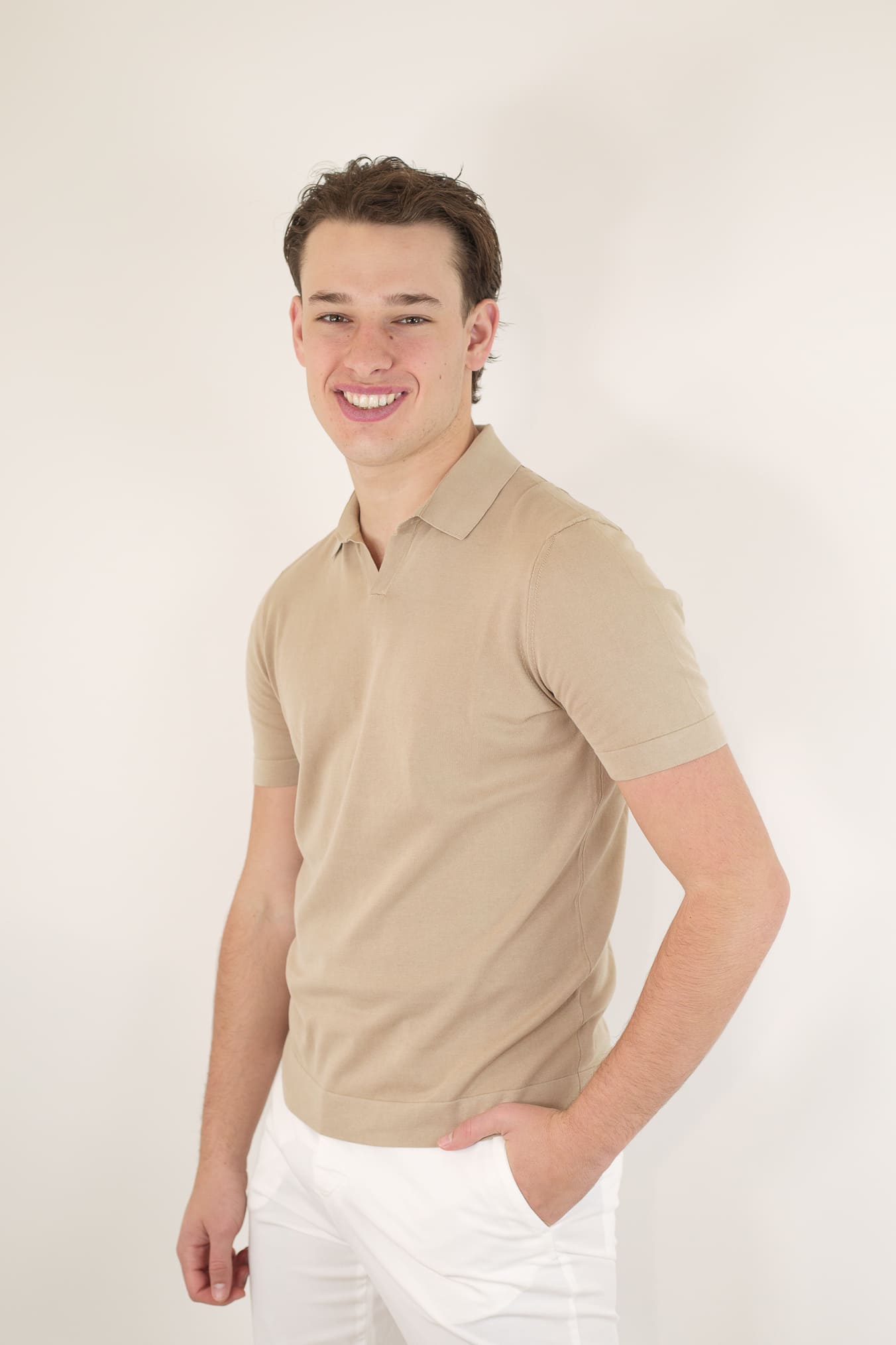 Frosted Beige Cotton Short Sleeve Polo