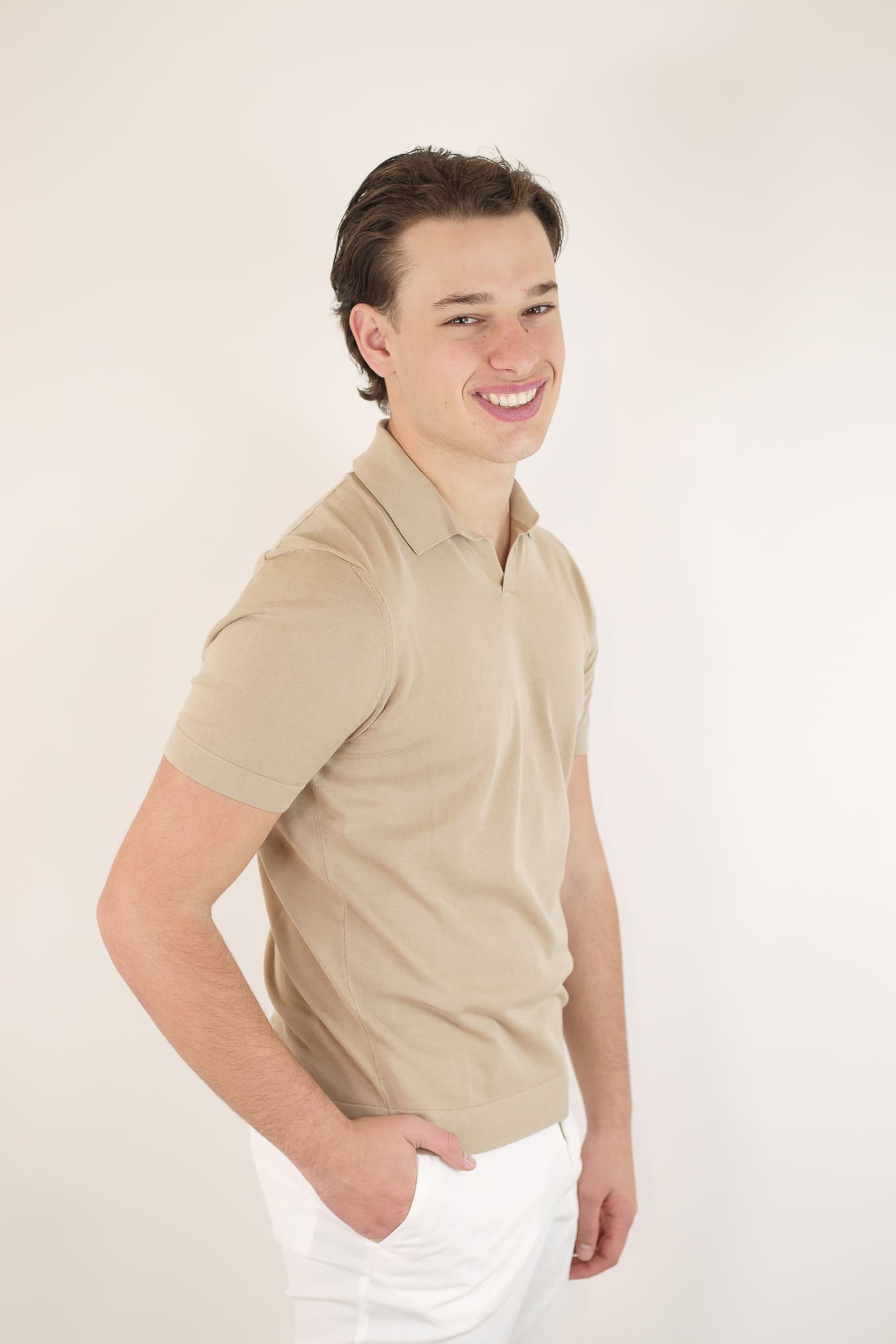 Frosted Beige Cotton Short Sleeve Polo