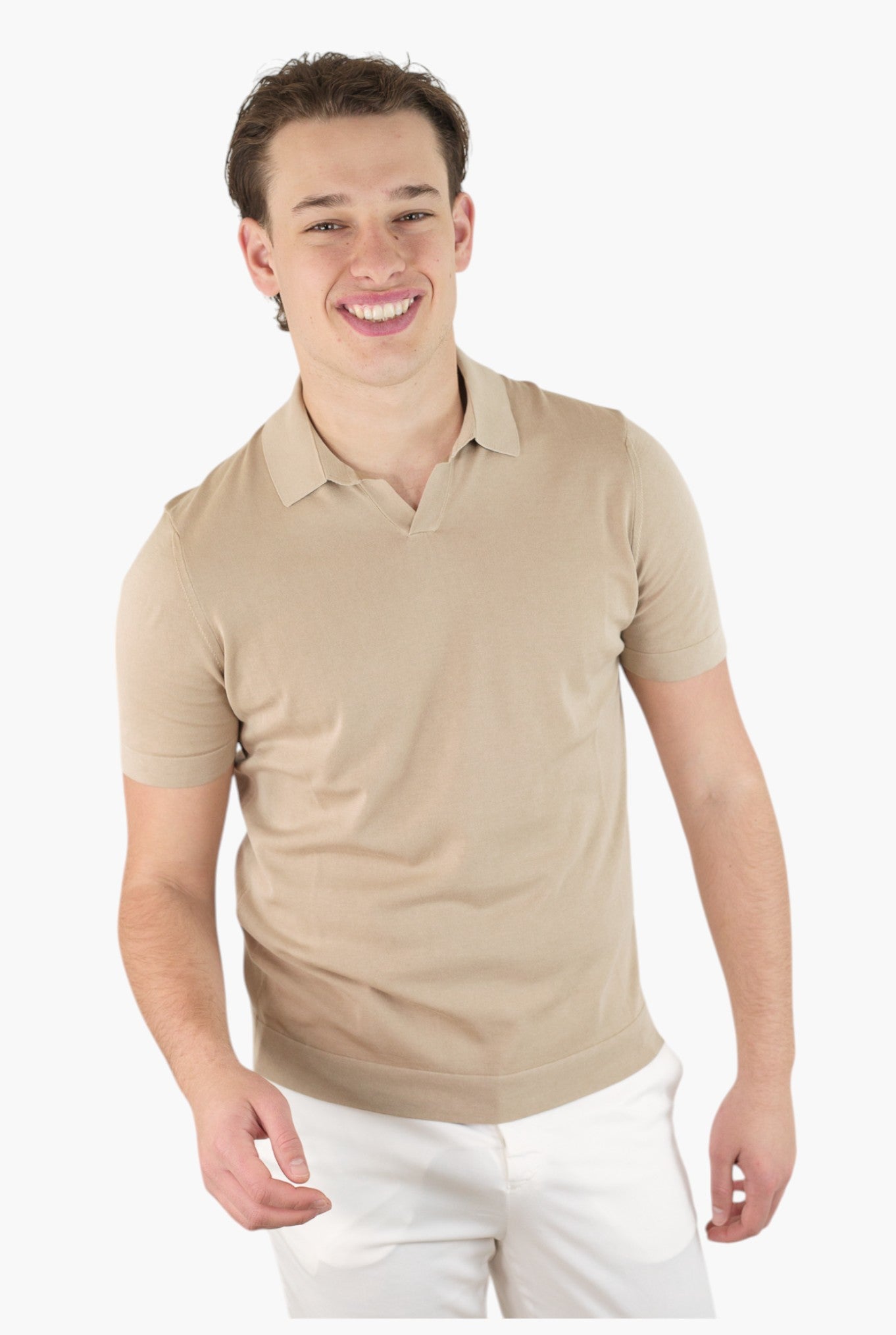 Frosted Beige Cotton Short Sleeve Polo