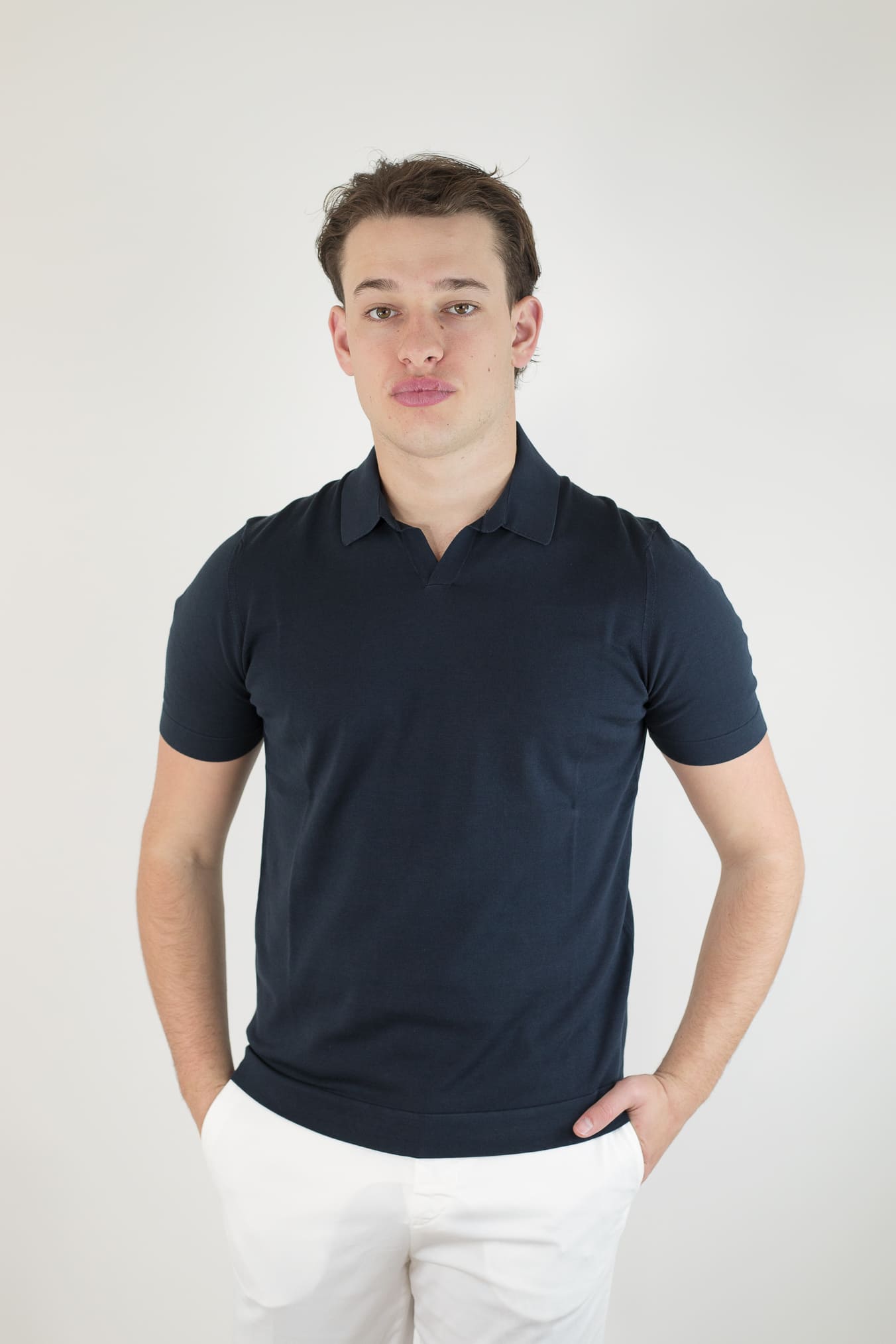 Short Sleeve Polo Cotton Frosted Navy Blue