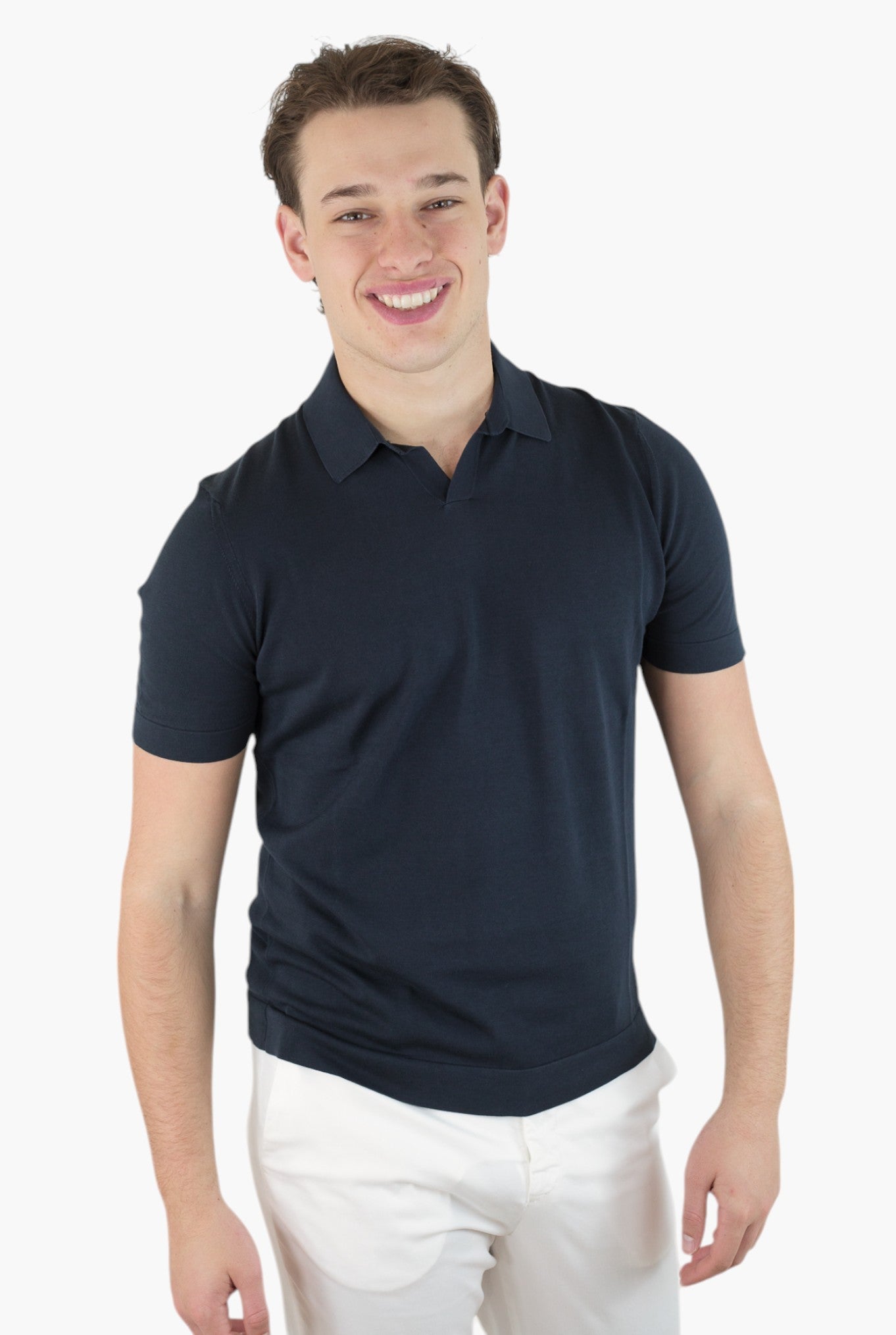 Short Sleeve Polo Cotton Frosted Navy Blue