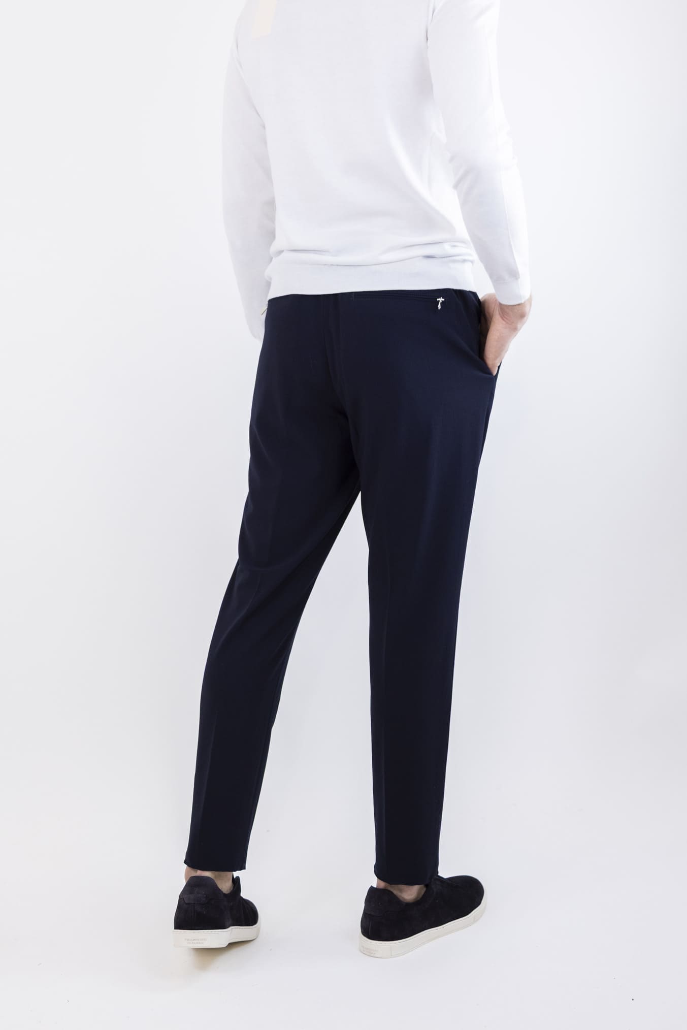 PESCAROLO Pantaloni con Coulisse mod. Caracciolo Lana Super 160's Blu Scuro