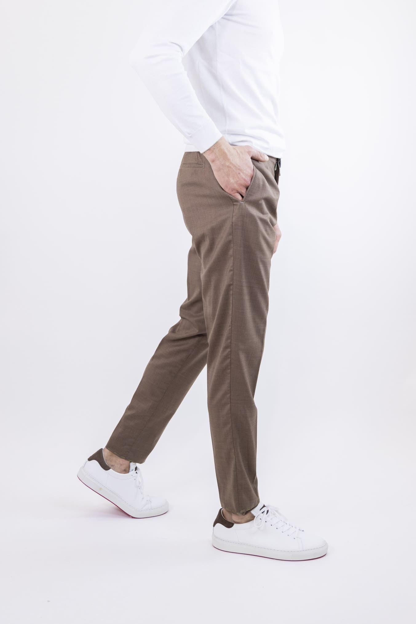 PESCAROLO Pantaloni mod.Chiaia con Pinces Superlight Lana e Seta Marrone