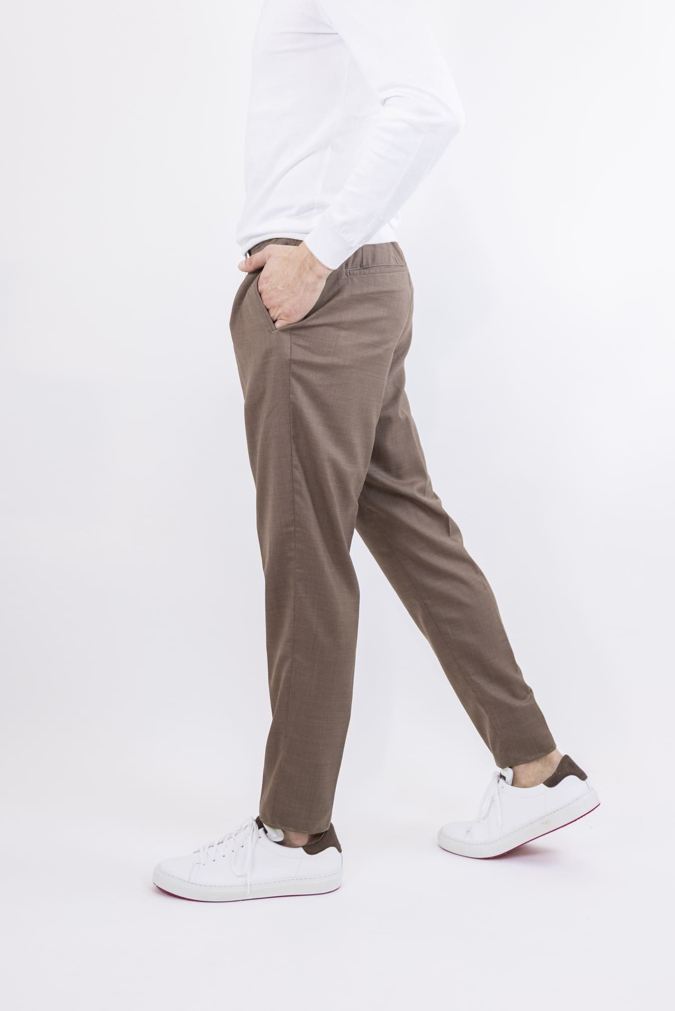 PESCAROLO Pantaloni mod.Chiaia con Pinces Superlight Lana e Seta Marrone