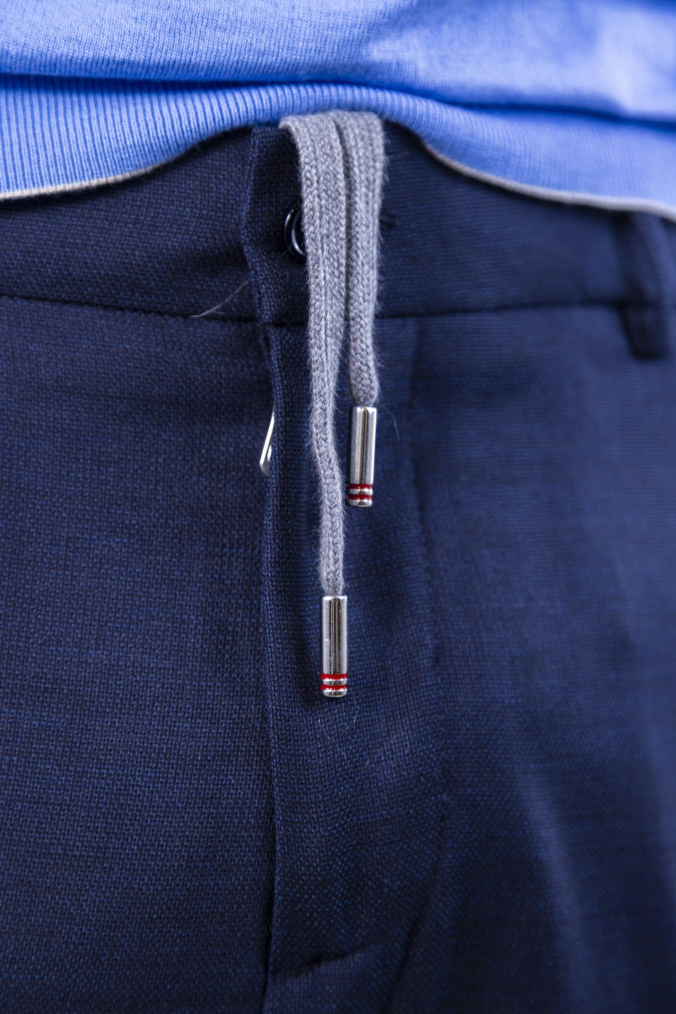 Super 160's Blue Wool Drawstring Trousers