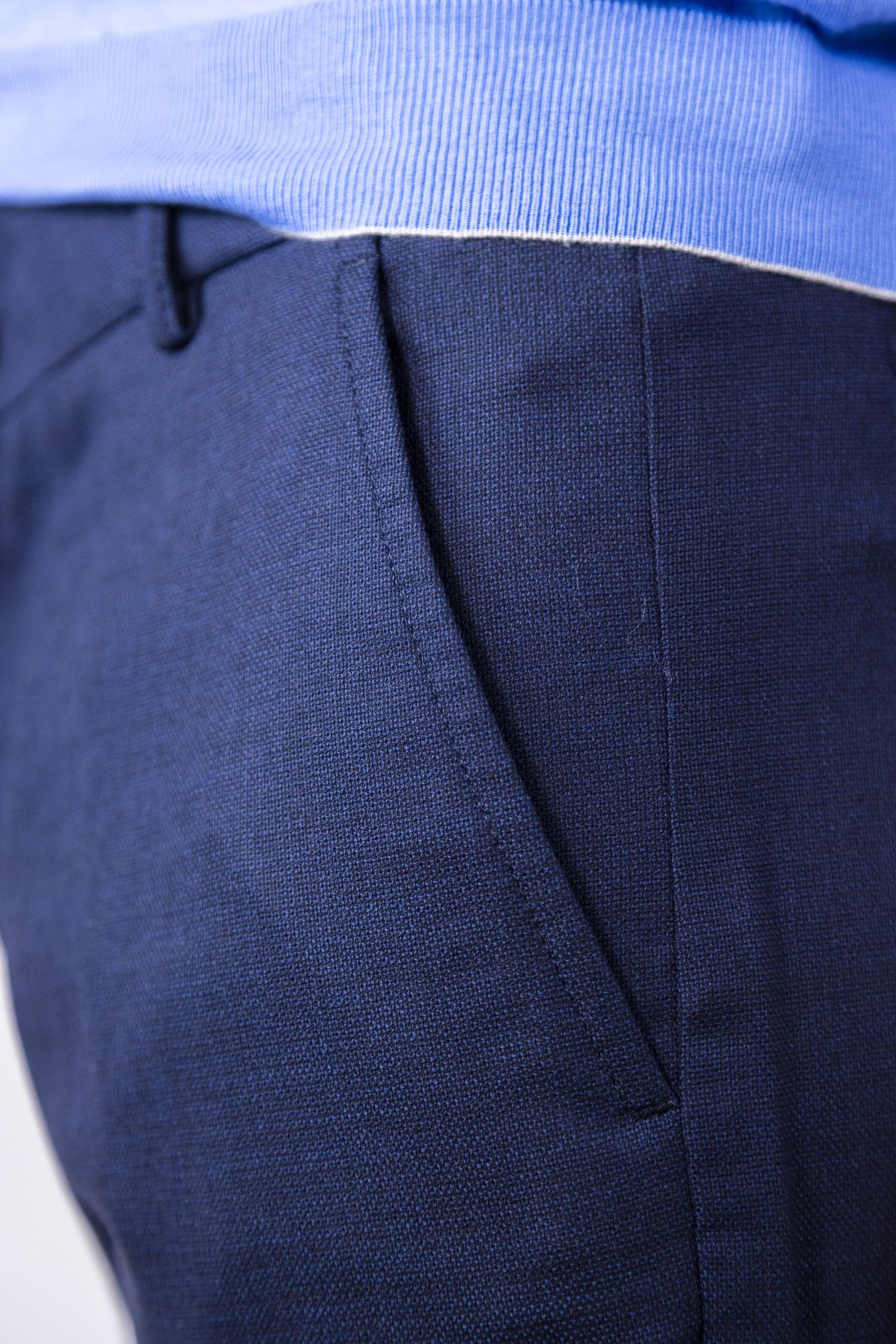 Super 160's Blue Wool Drawstring Trousers