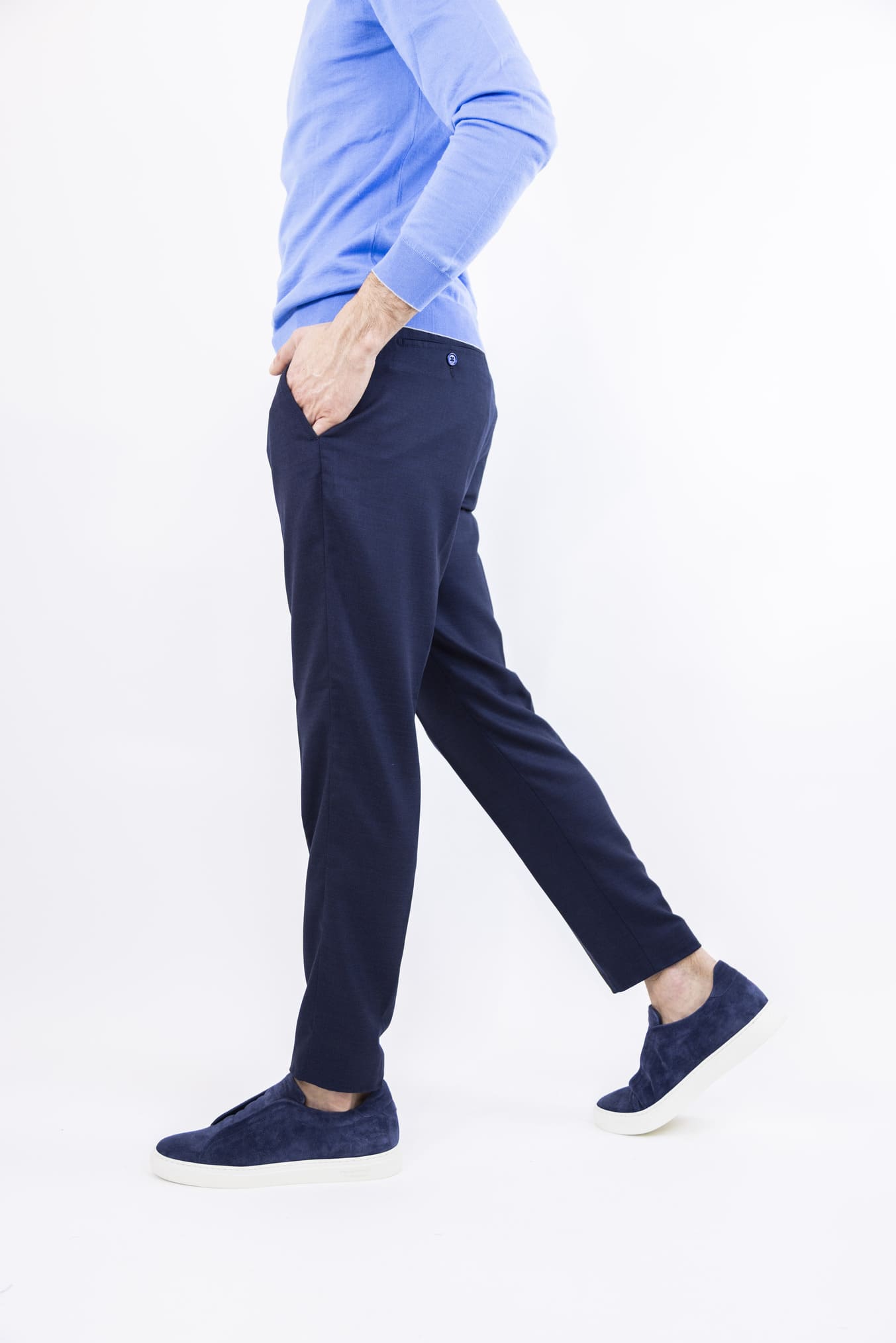 Super 160's Blue Wool Drawstring Trousers