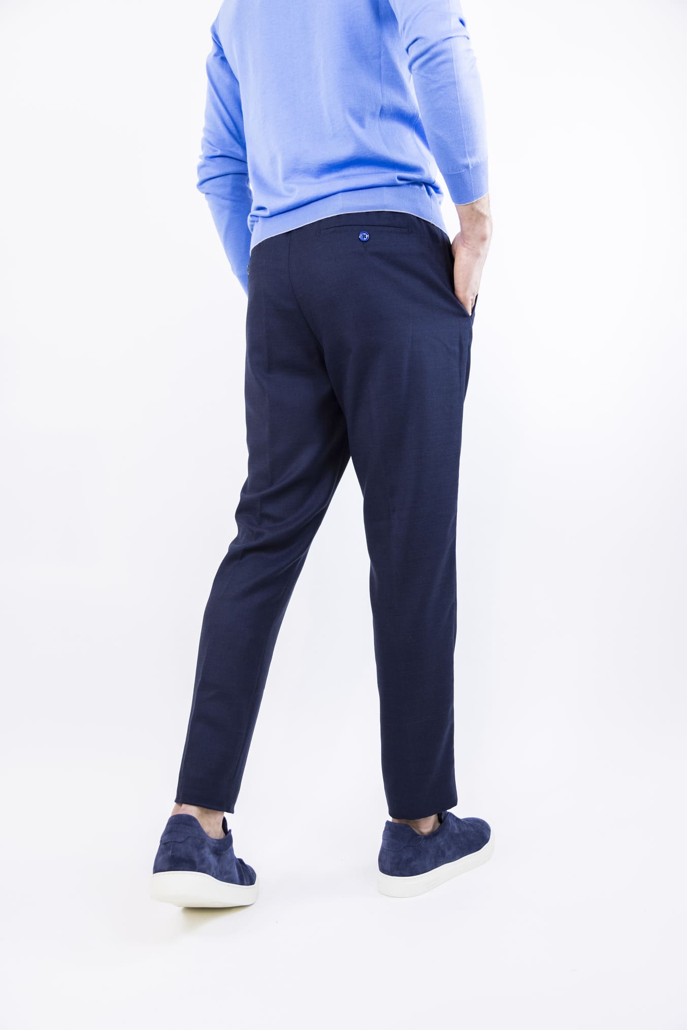 Super 160's Blue Wool Drawstring Trousers