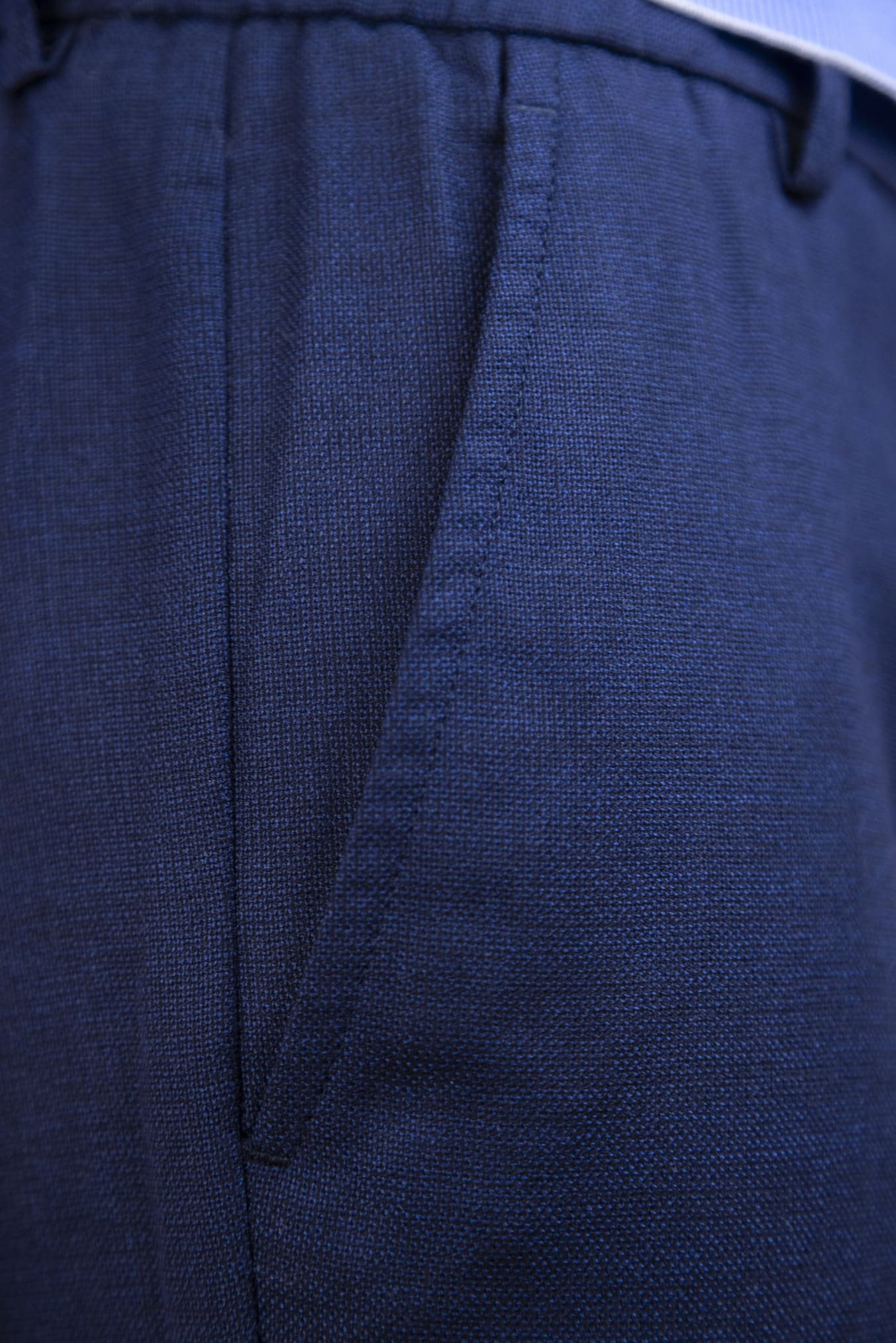 Super 160's Blue Wool Drawstring Trousers