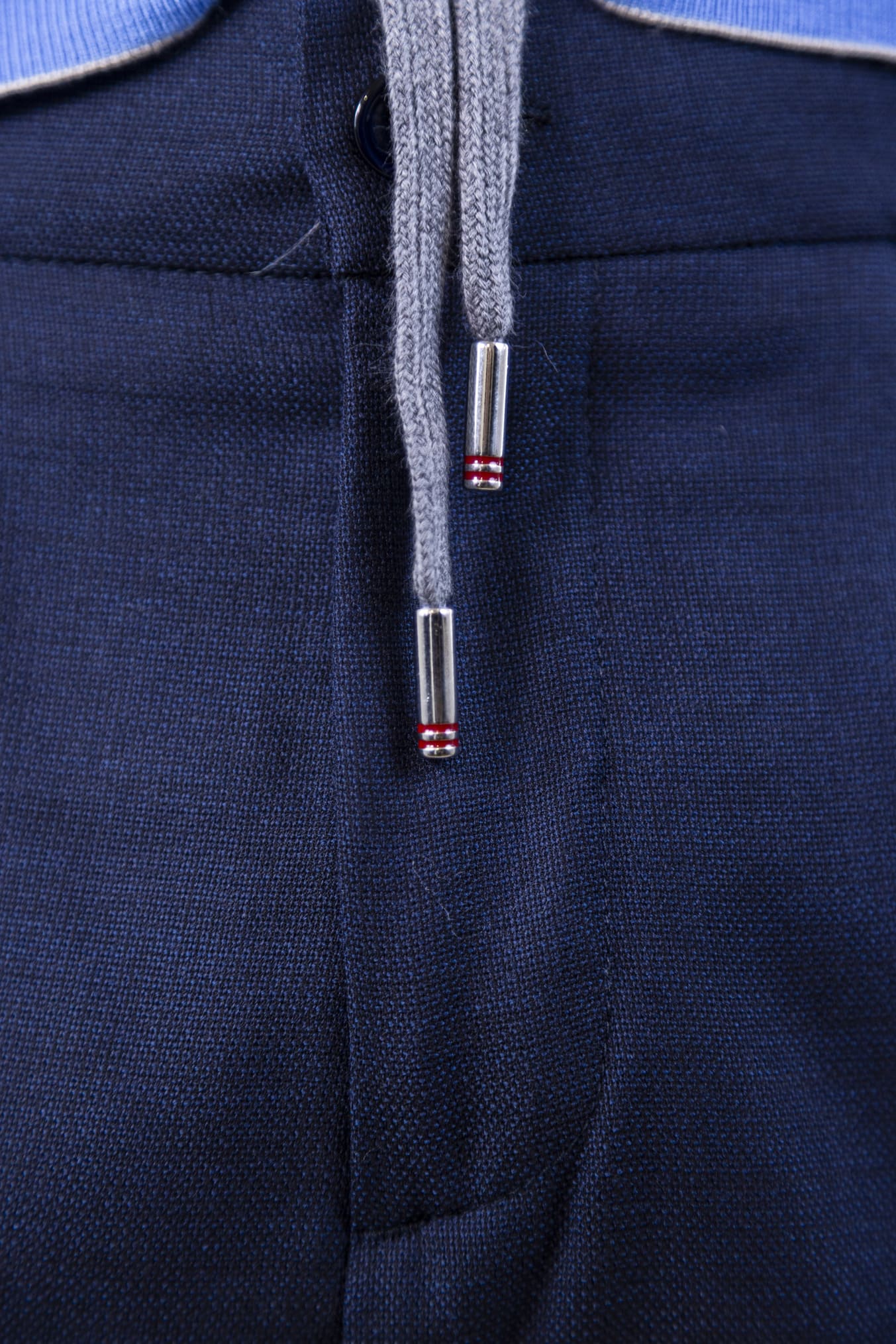 Super 160's Blue Wool Drawstring Trousers