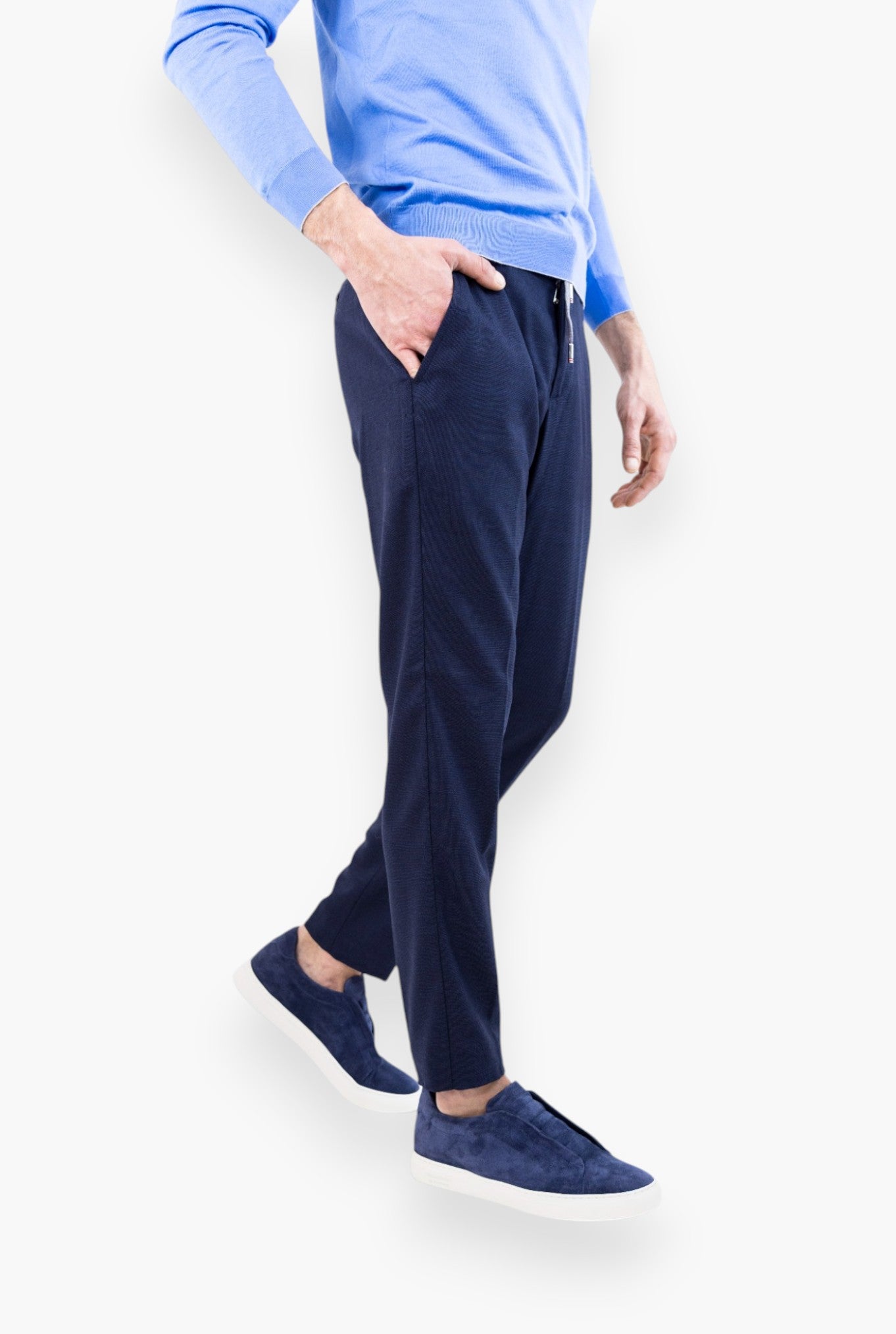 Super 160's Blue Wool Drawstring Trousers