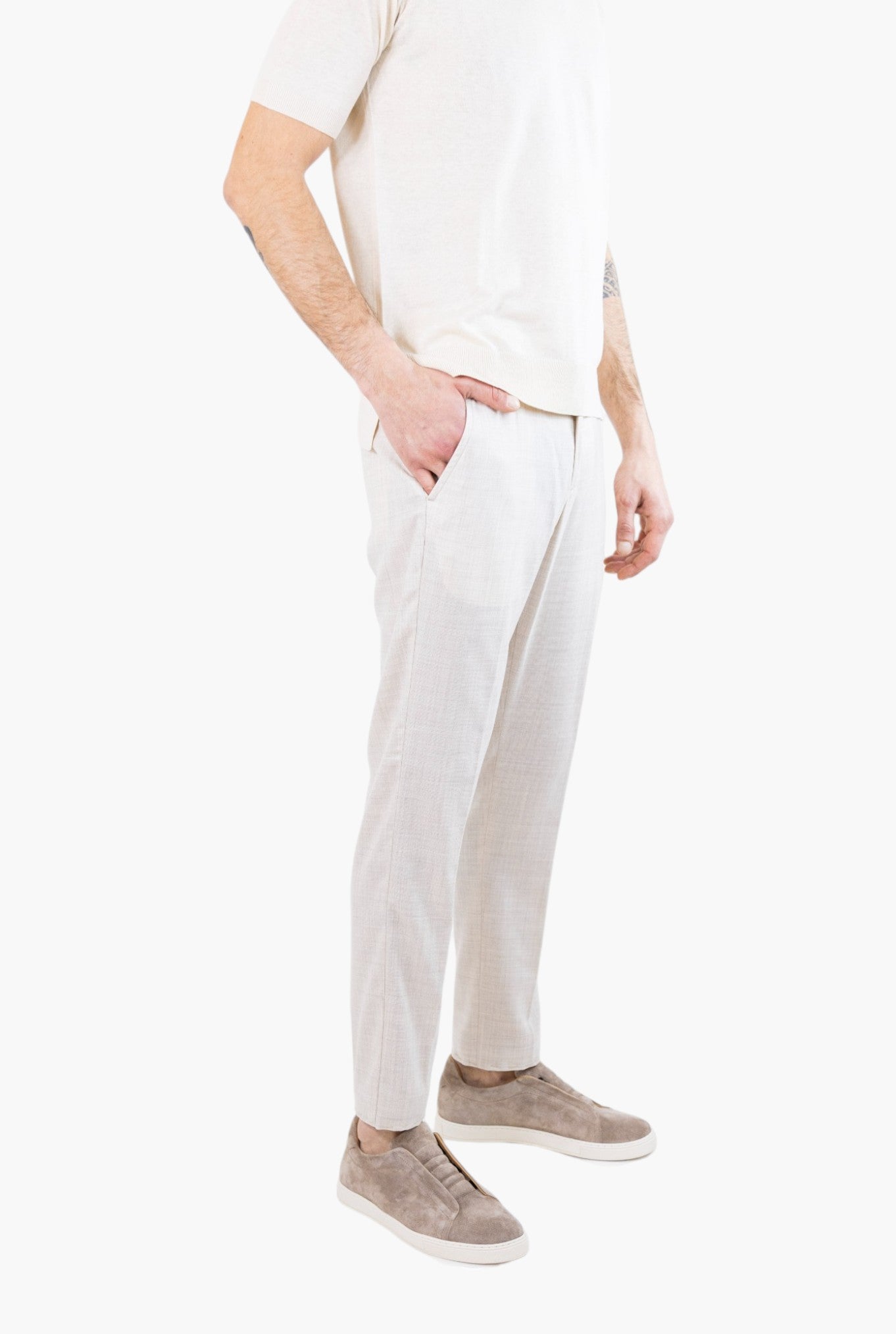 Pantaloni Coulisse mod. Manu Lana Super 160's Beige Chiaro Mélange