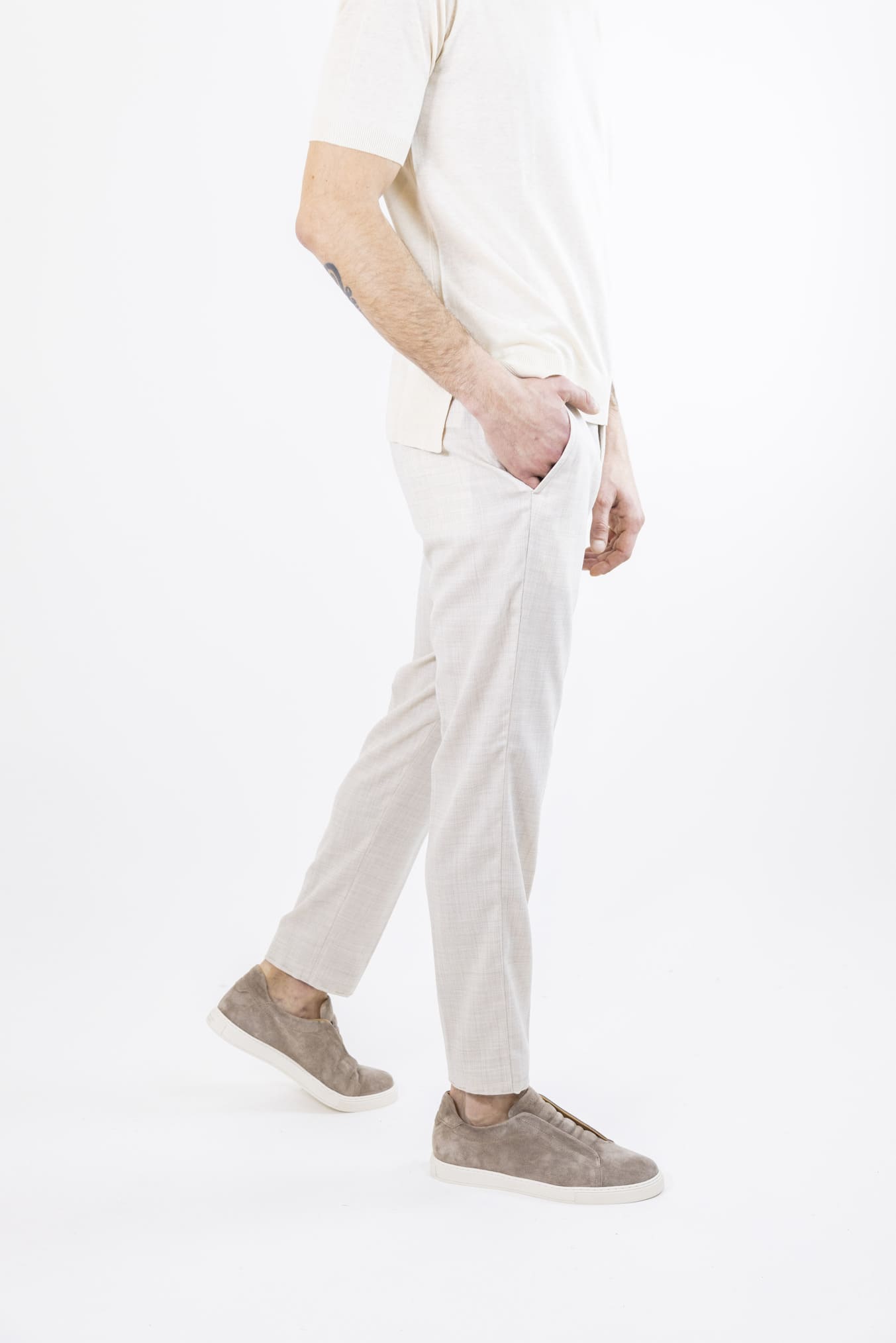 Super 160's Wool Drawstring Trousers Light Beige Mélange