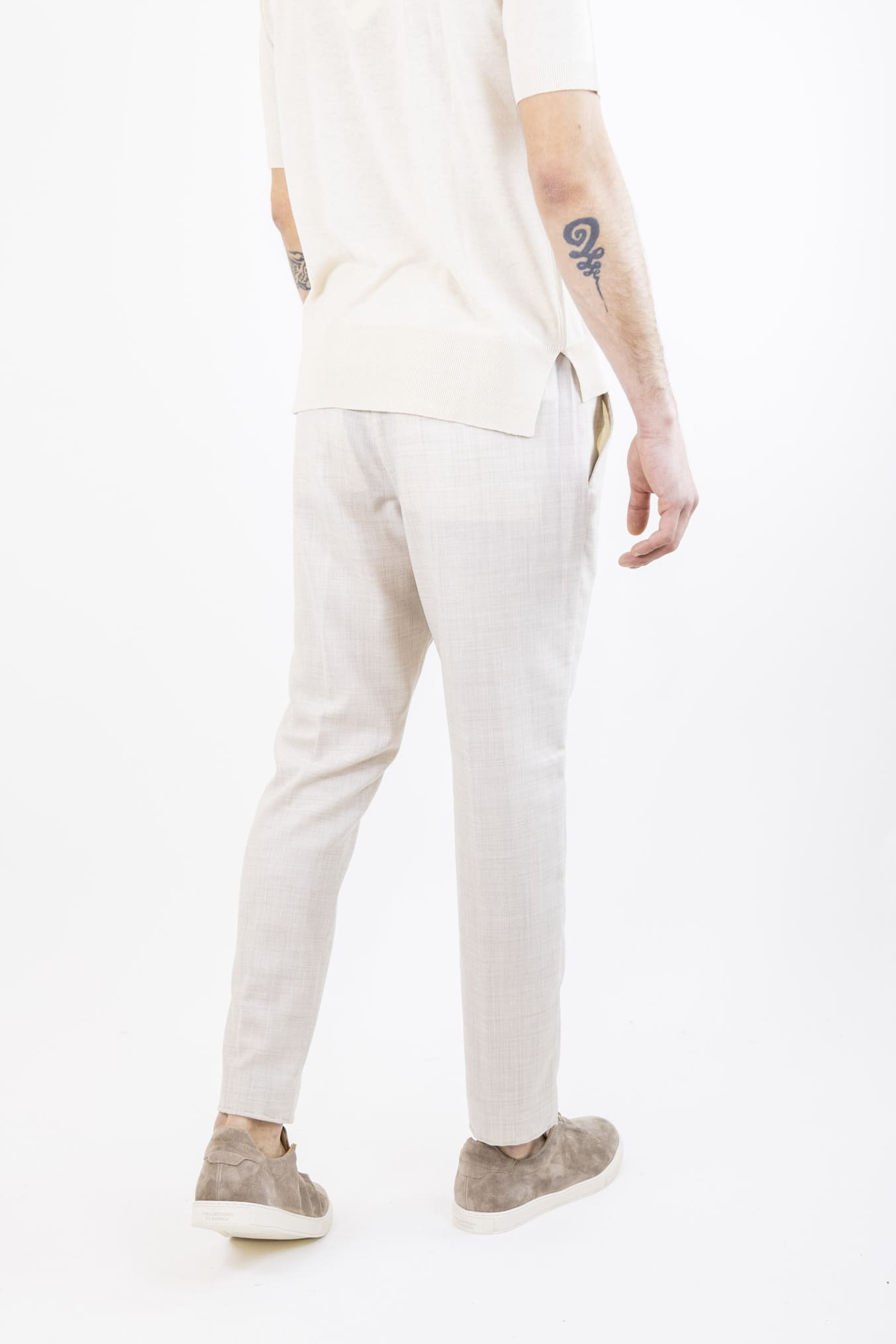 Super 160's Wool Drawstring Trousers Light Beige Mélange