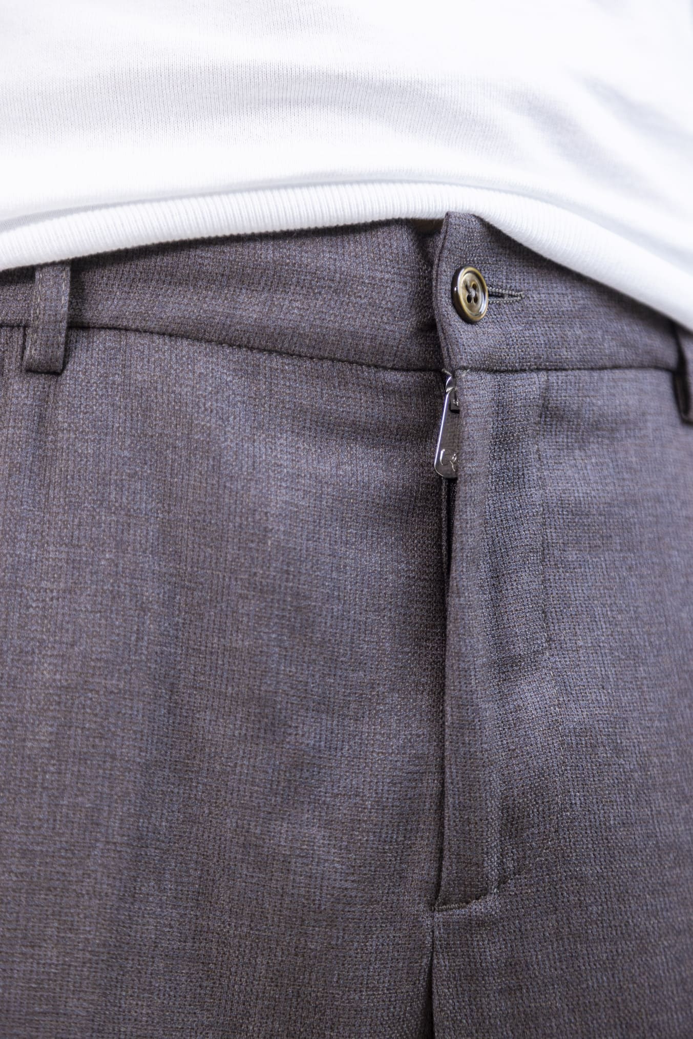 Super 160's Wool Drawstring Trousers Brown Mélange