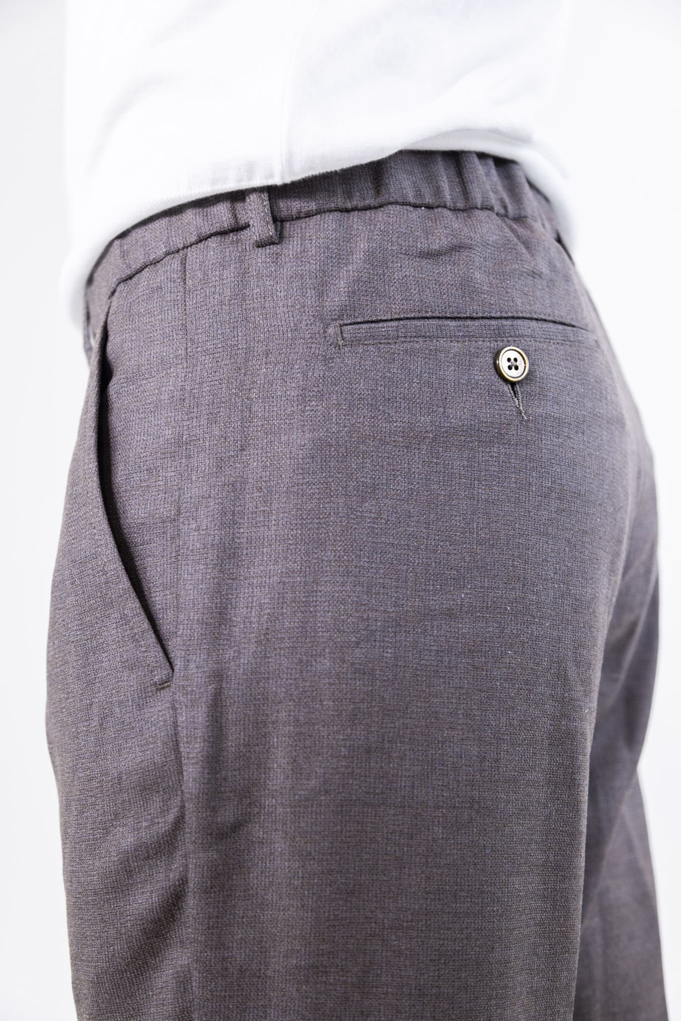 Super 160's Wool Drawstring Trousers Brown Mélange